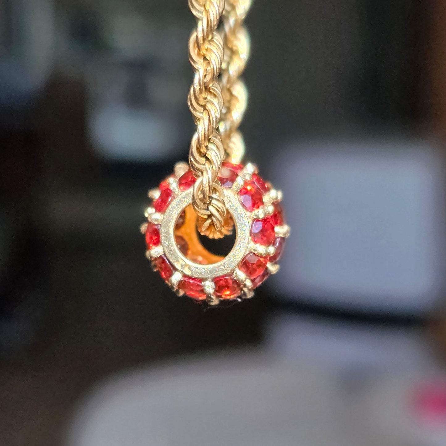 Vintage 10k Gold Garnet Spacer Bead Charm (NO CHAIN)