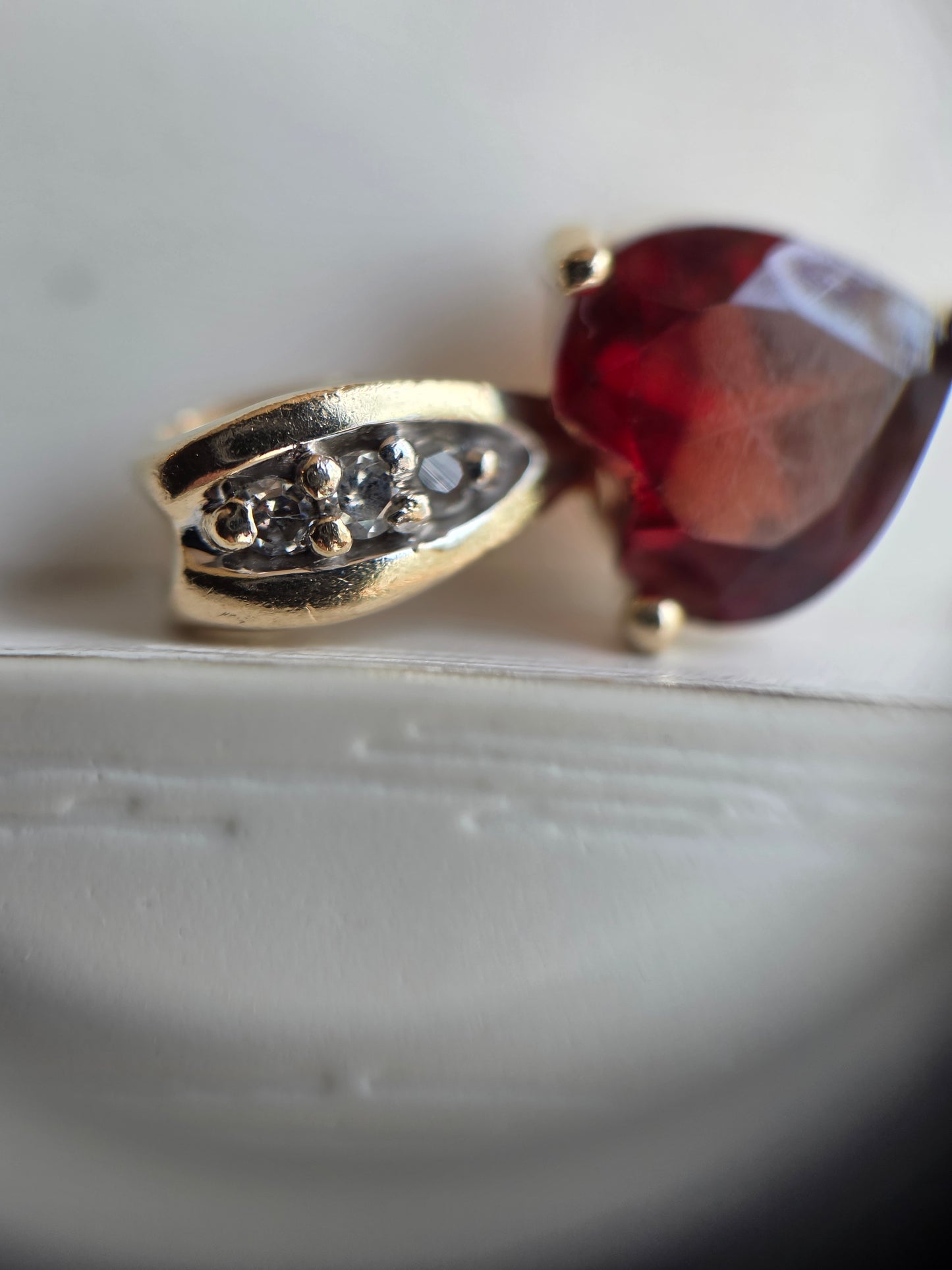 Precious 10k Gold Heart Garnet and Diamond Accent Pendant (NO CHAIN)