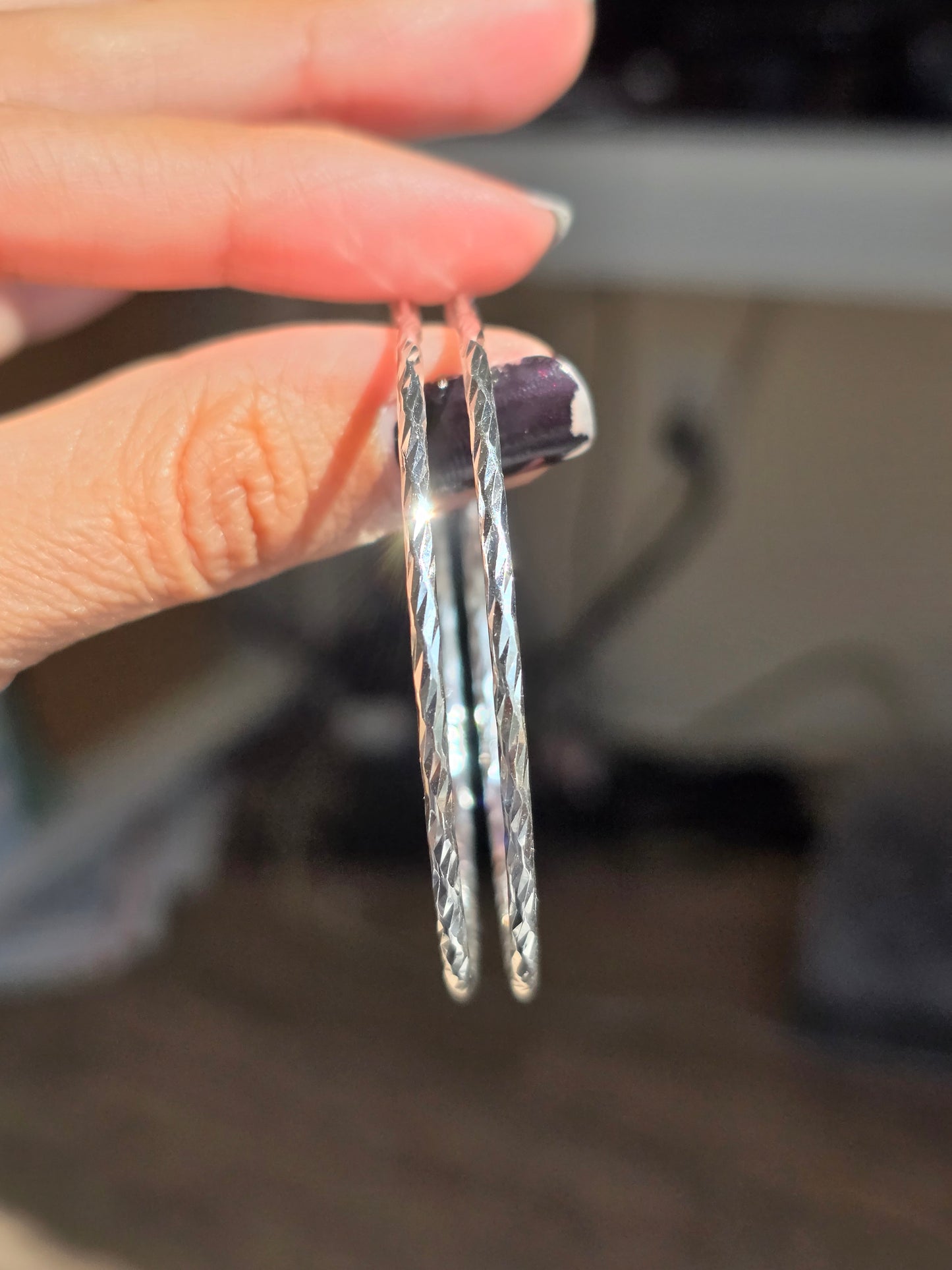 Big 54mm (2.1") Diamond Cut Sterling Silver Hoops Earrings