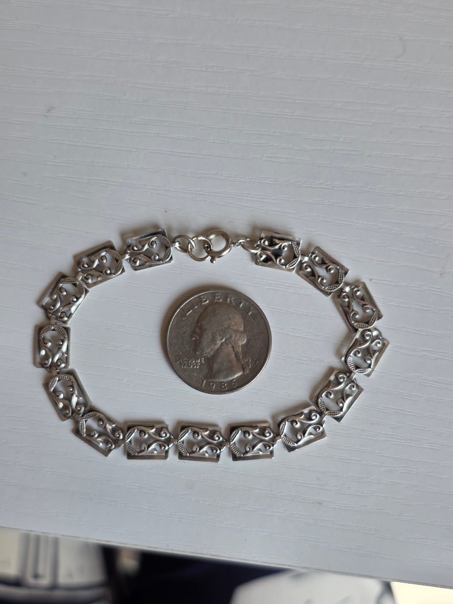 Beautiful Vintage Scrollwork Panel Danecraft Sterling Silver Bracelet 7.5"