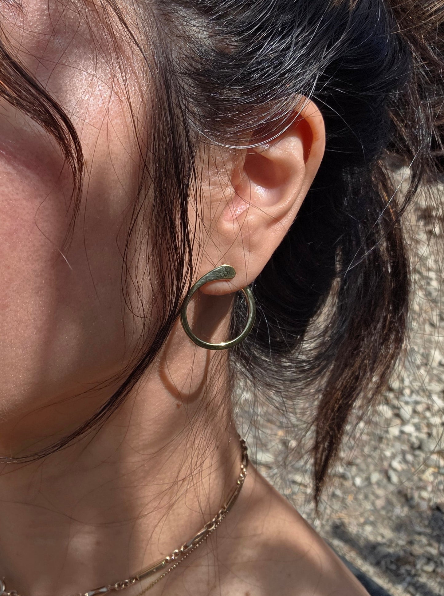 Modernist / Minimalist 14k Gold Sleek Open Circle Statement Earrings