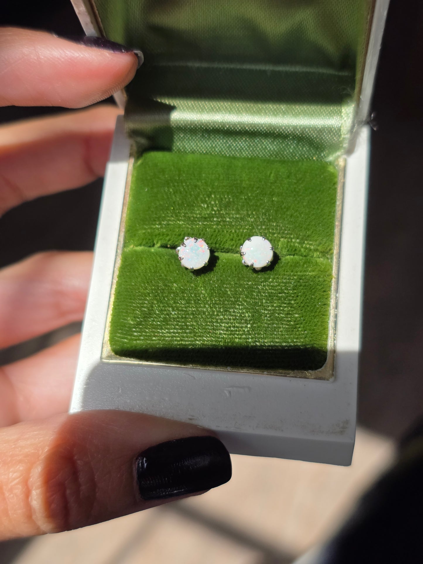Pretty 14k White Gold 5mm Opal Studs Earrings | October Birthstone