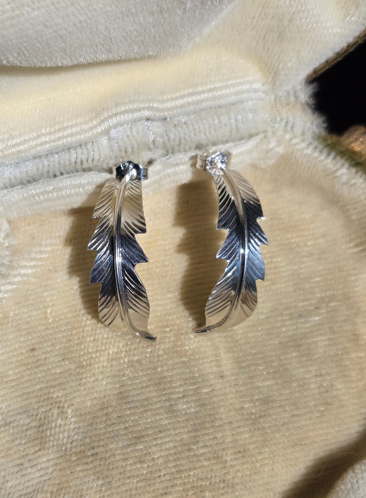 Sterling Silver Curved Feather Half Hoops Earrings