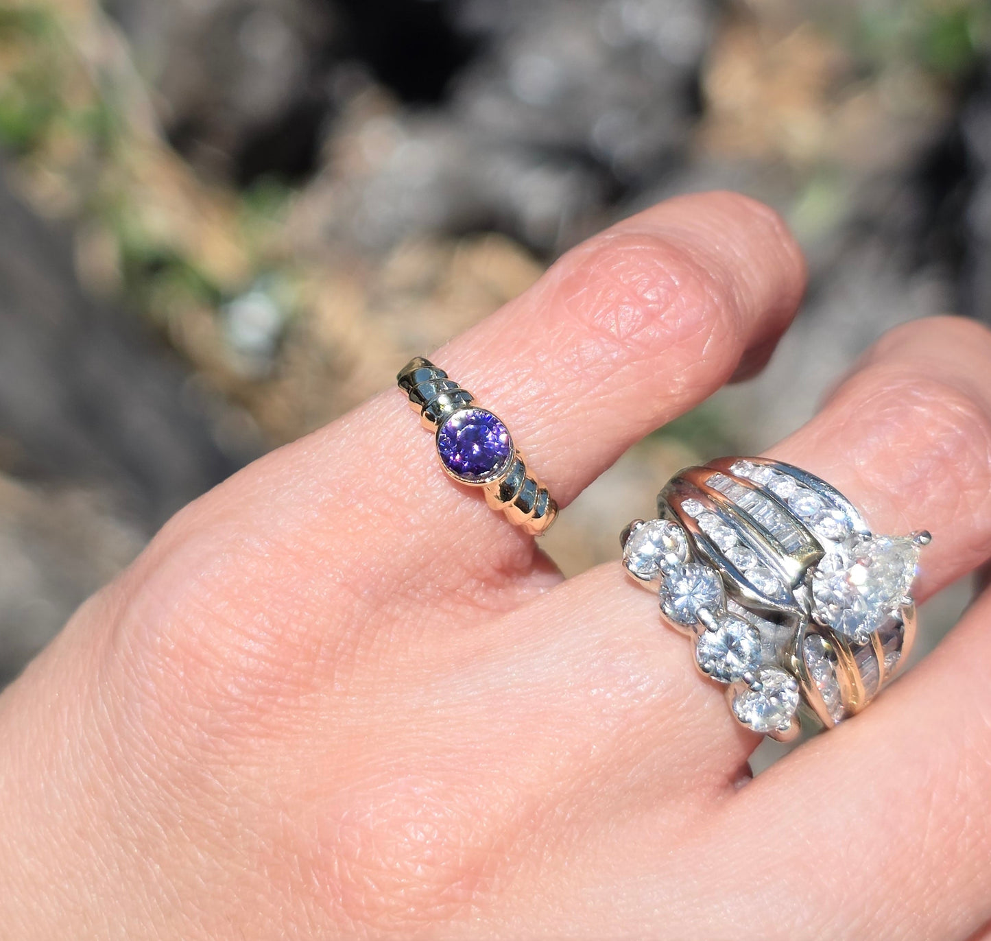 Adorable 10k Gold Purple Stone Pinky / Midi / Baby Ring Size 1.75