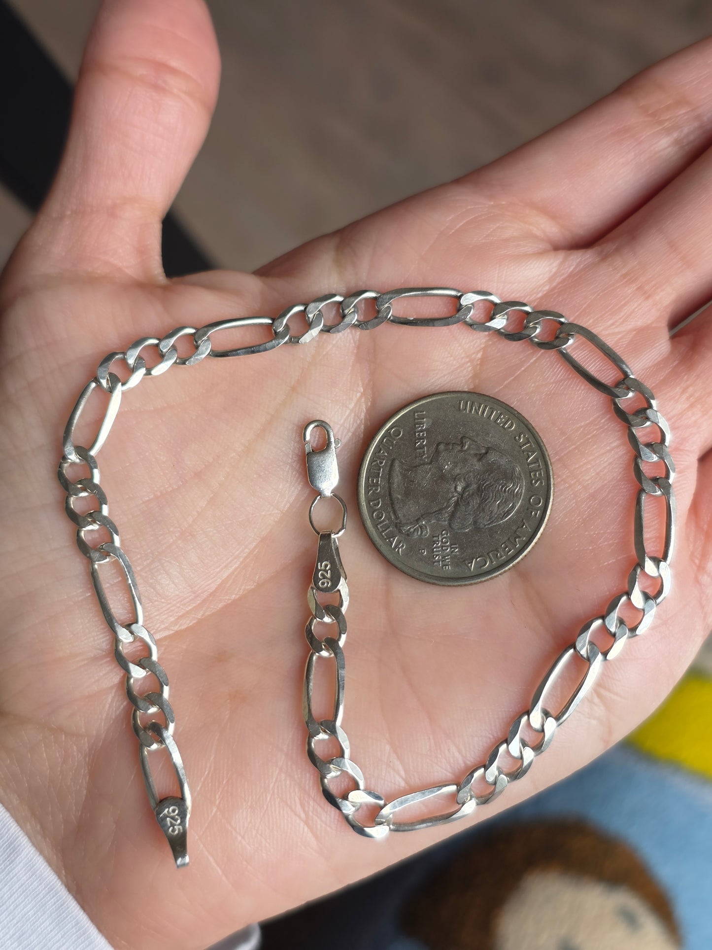 925 Sterling Silver Figaro 5mm wide Anklet 10"