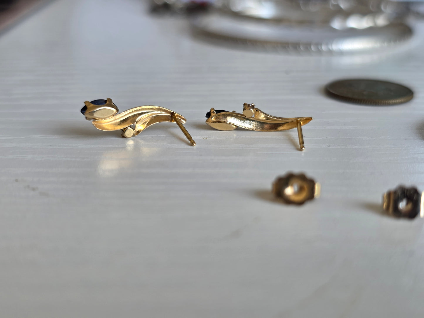 Lovely Dainty 14k .74TCW Sapphire And Diamond Accented Lightweight Drop Stick Earrings