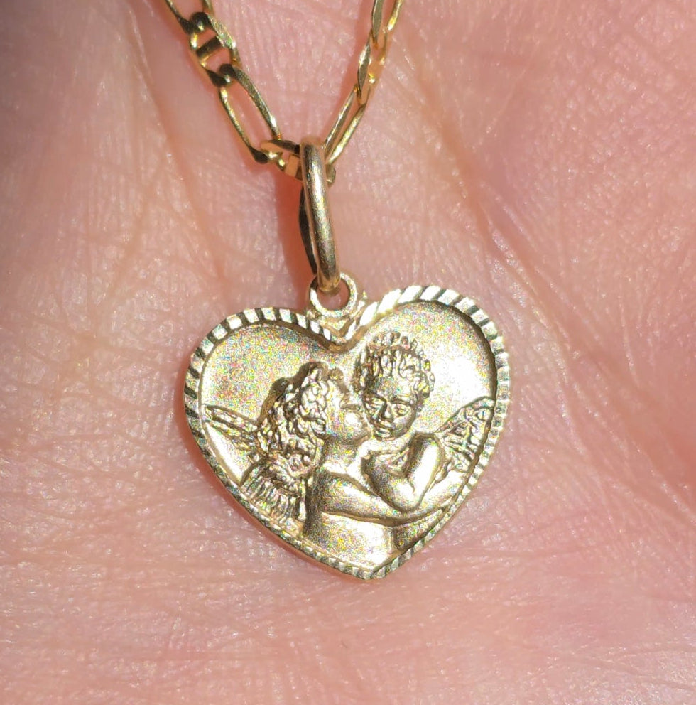 Vintage 14k Italian Made Double Cherub In Heart Medallion Charm/Pendant (NO CHAIN)