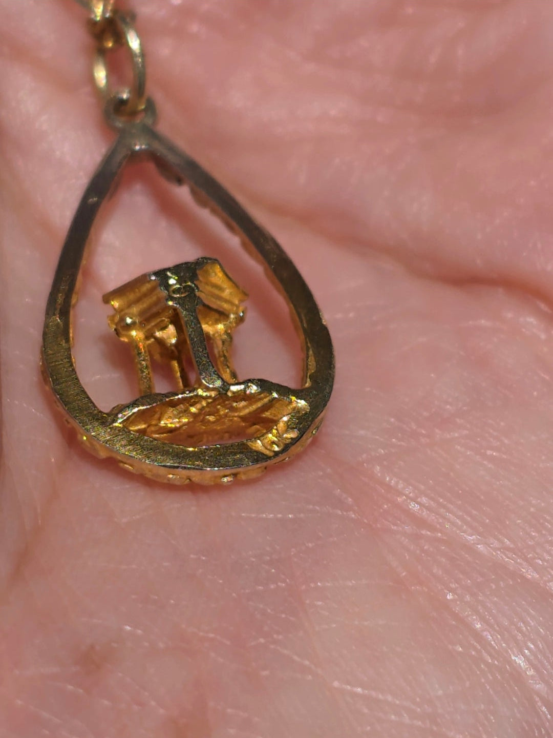#10- 10k Gold 3D Greek Temple Inside Tear Drop Nugget 2T Ombre Frame Charm (NO CHAIN)
