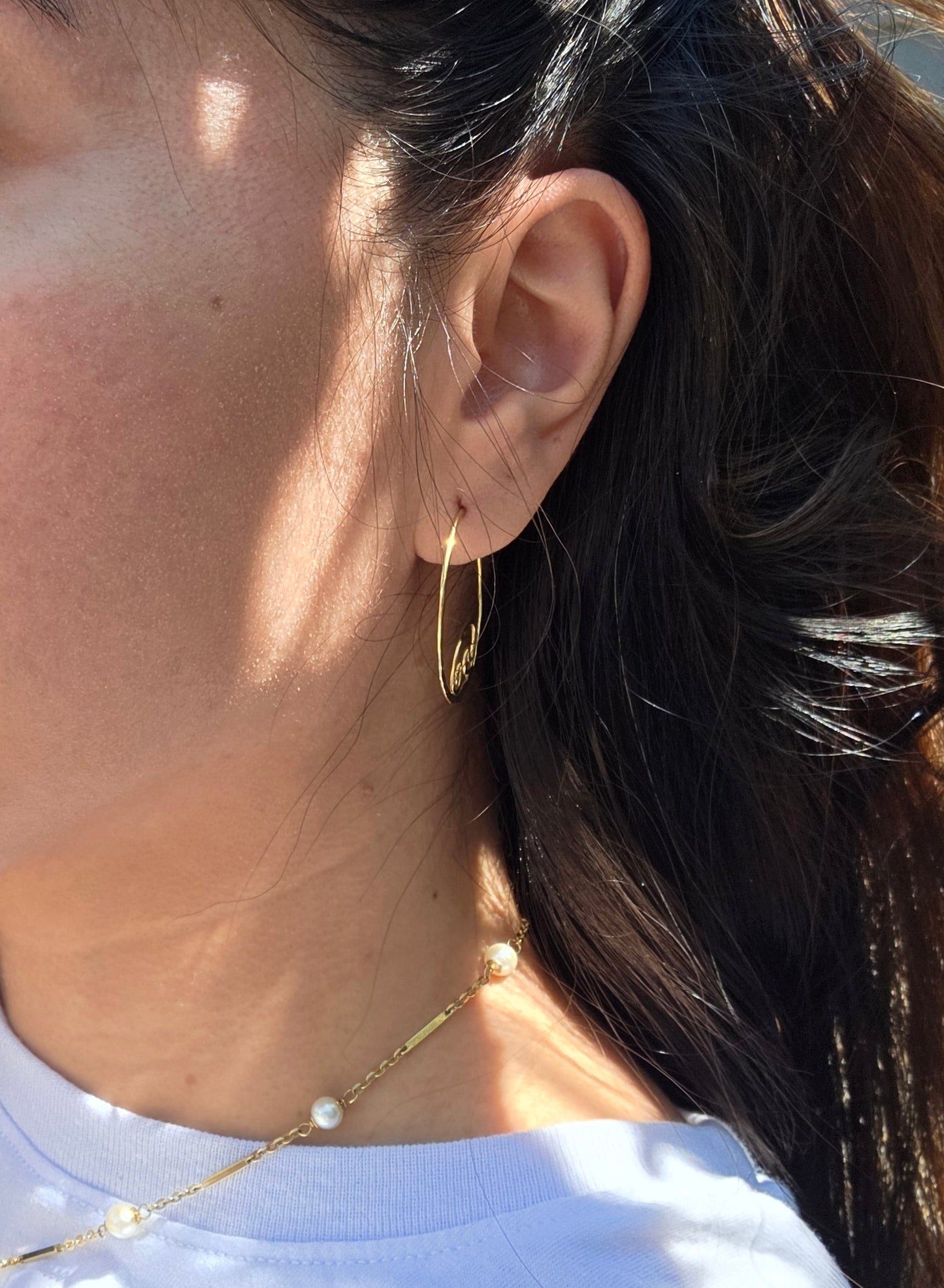 Awesome 18k Yellow Gold Hammered Flat Hoops Earrings