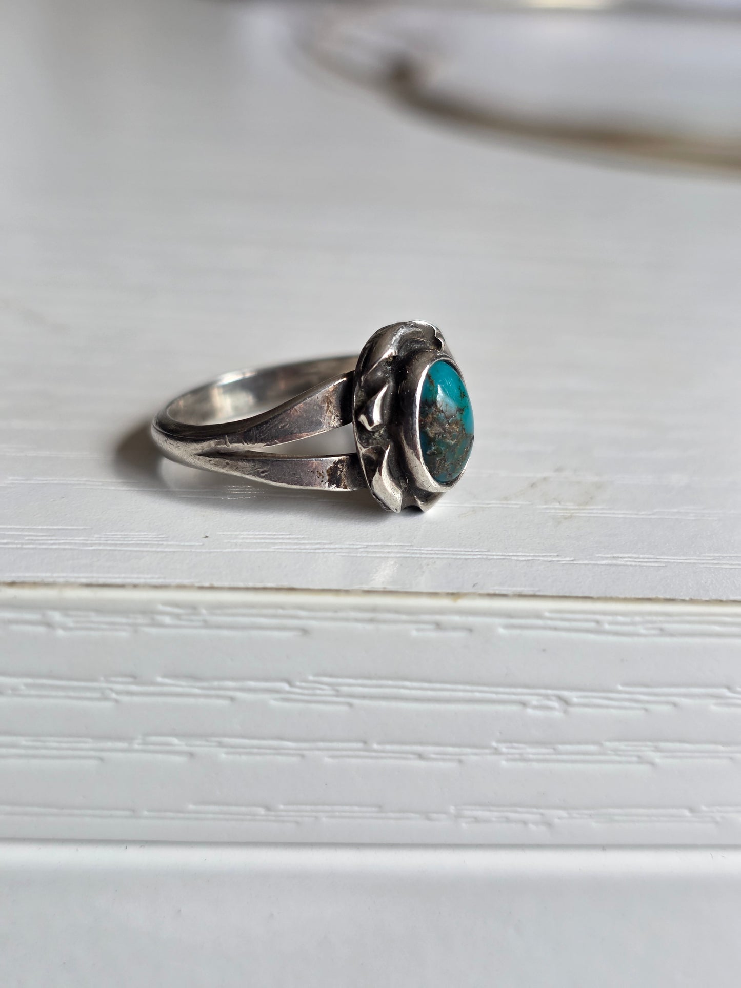 Southwestern Style Sterling Silver Turquoise Pinky Ring Size 4