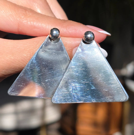Bold Sterling Silver Large Triangle Stud Statement Earrings