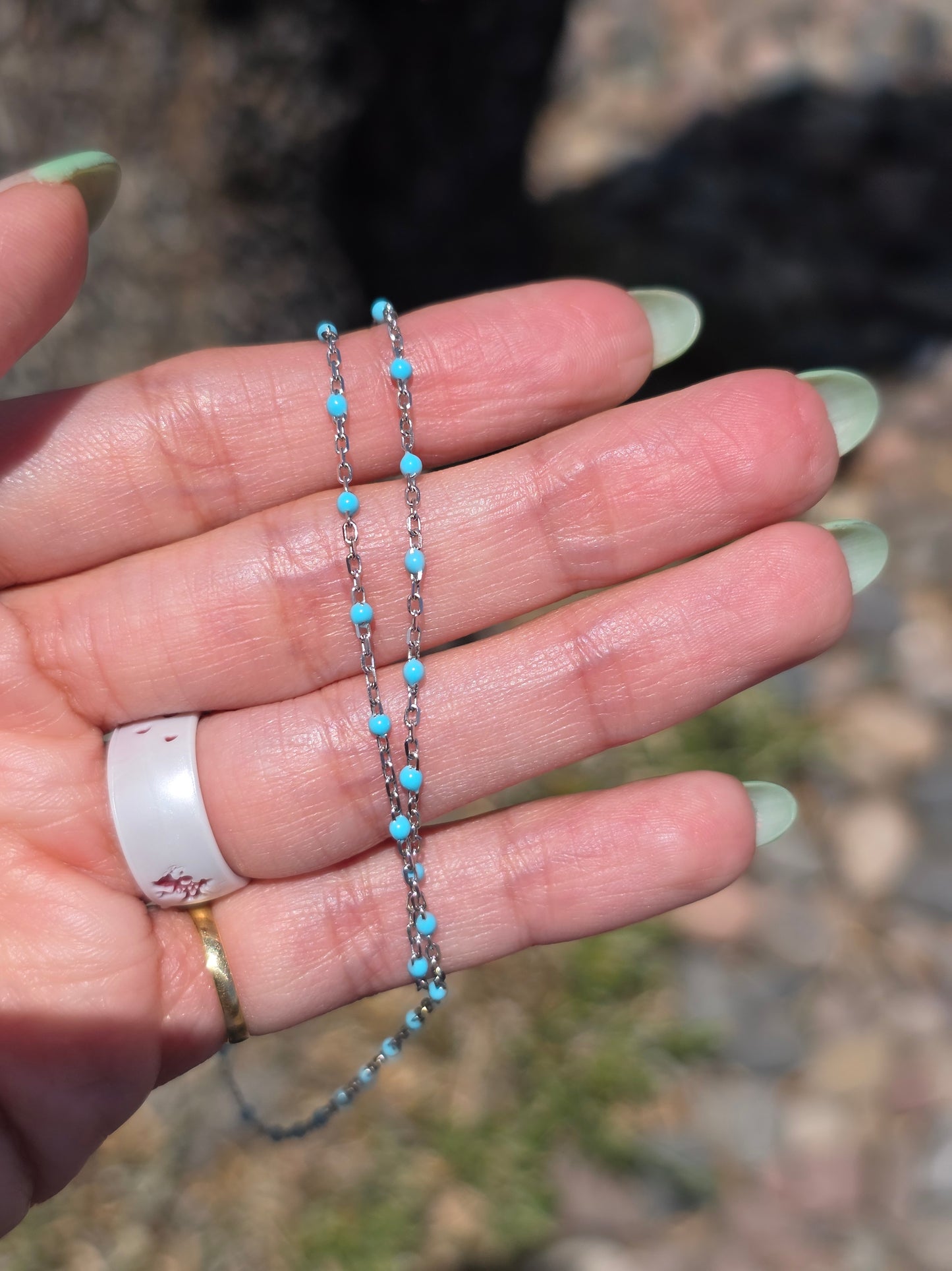 Elegant Light Blue Enamel Station Sterling Silver Necklace 16"