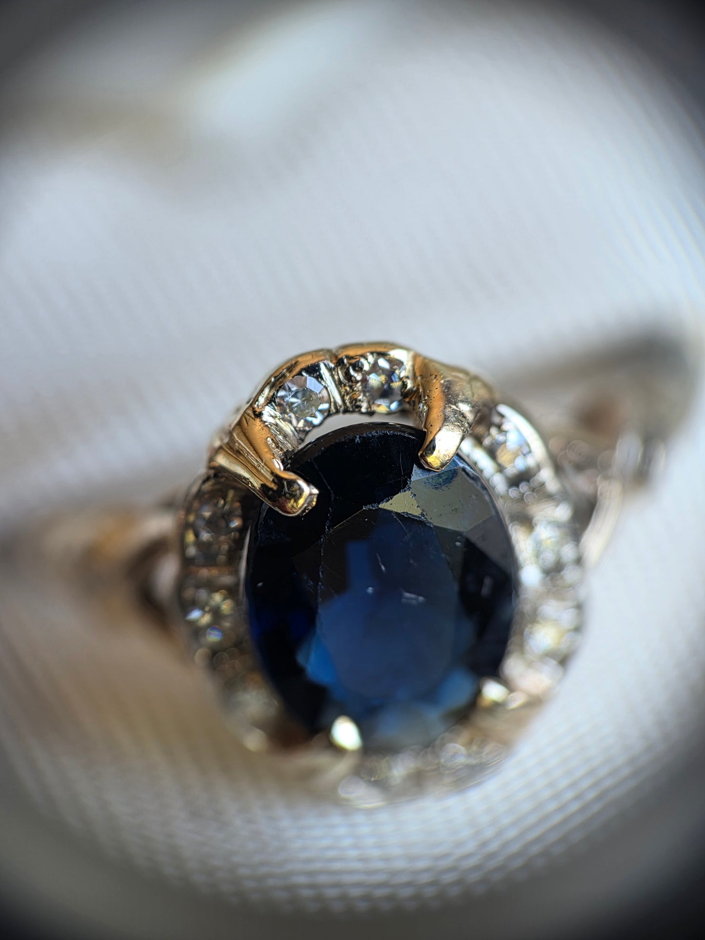 Beautiful Vintage 10k Gold 1.85tcw Sapphire Diamond Ring Size 6.5