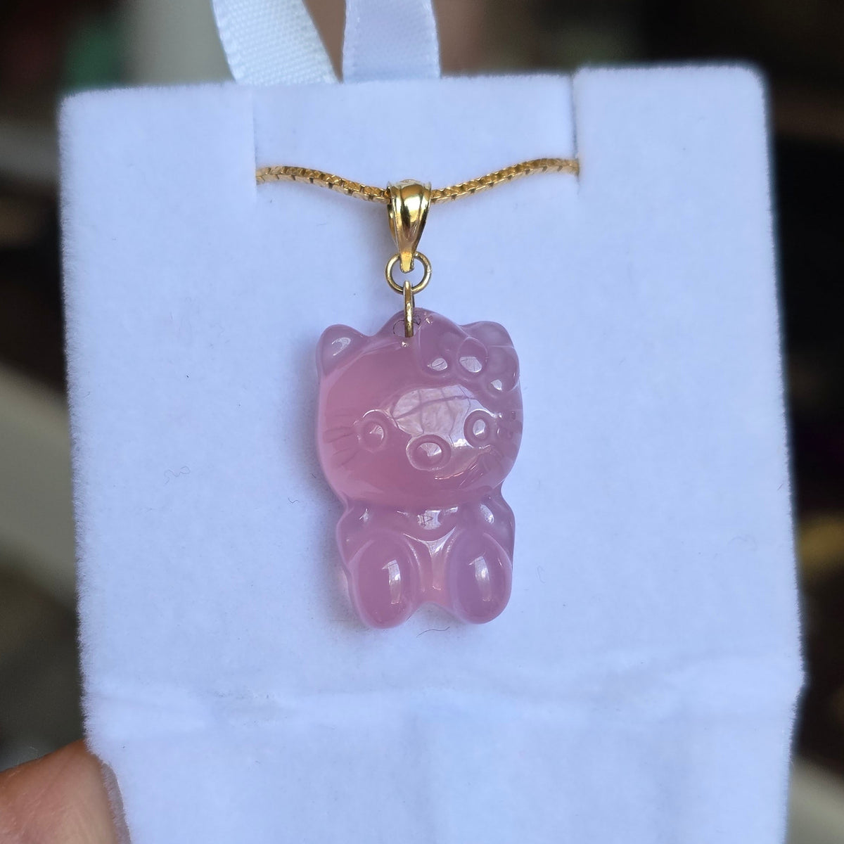 Adorable Carved Purple Jade Hello Kitty Gold Pendant (NO CHAIN)