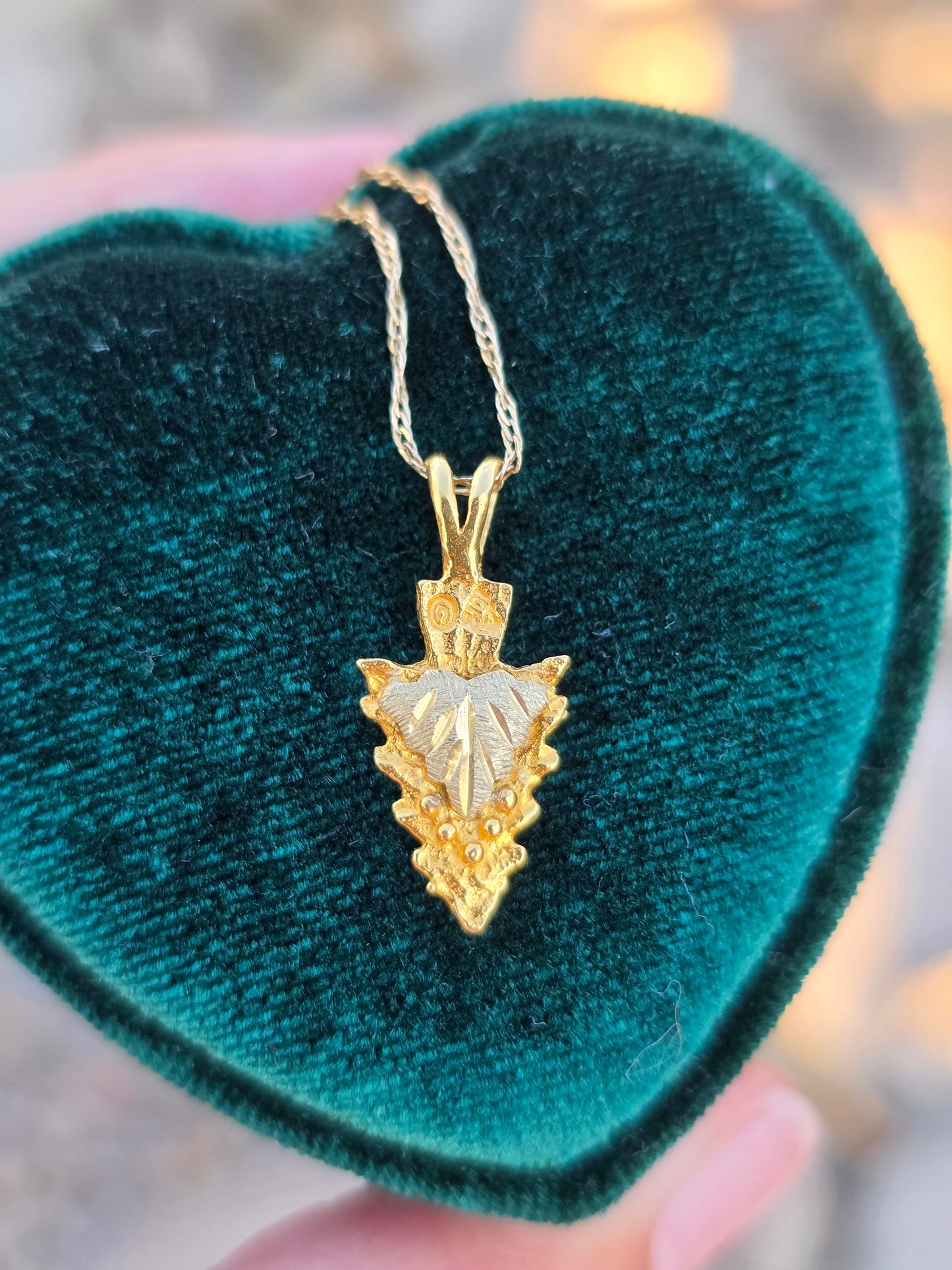 #15- Pretty Textured Diamond Cut Tri Tone 10k Black Hills Gold Arrowhead Charm (NO CHAIN)