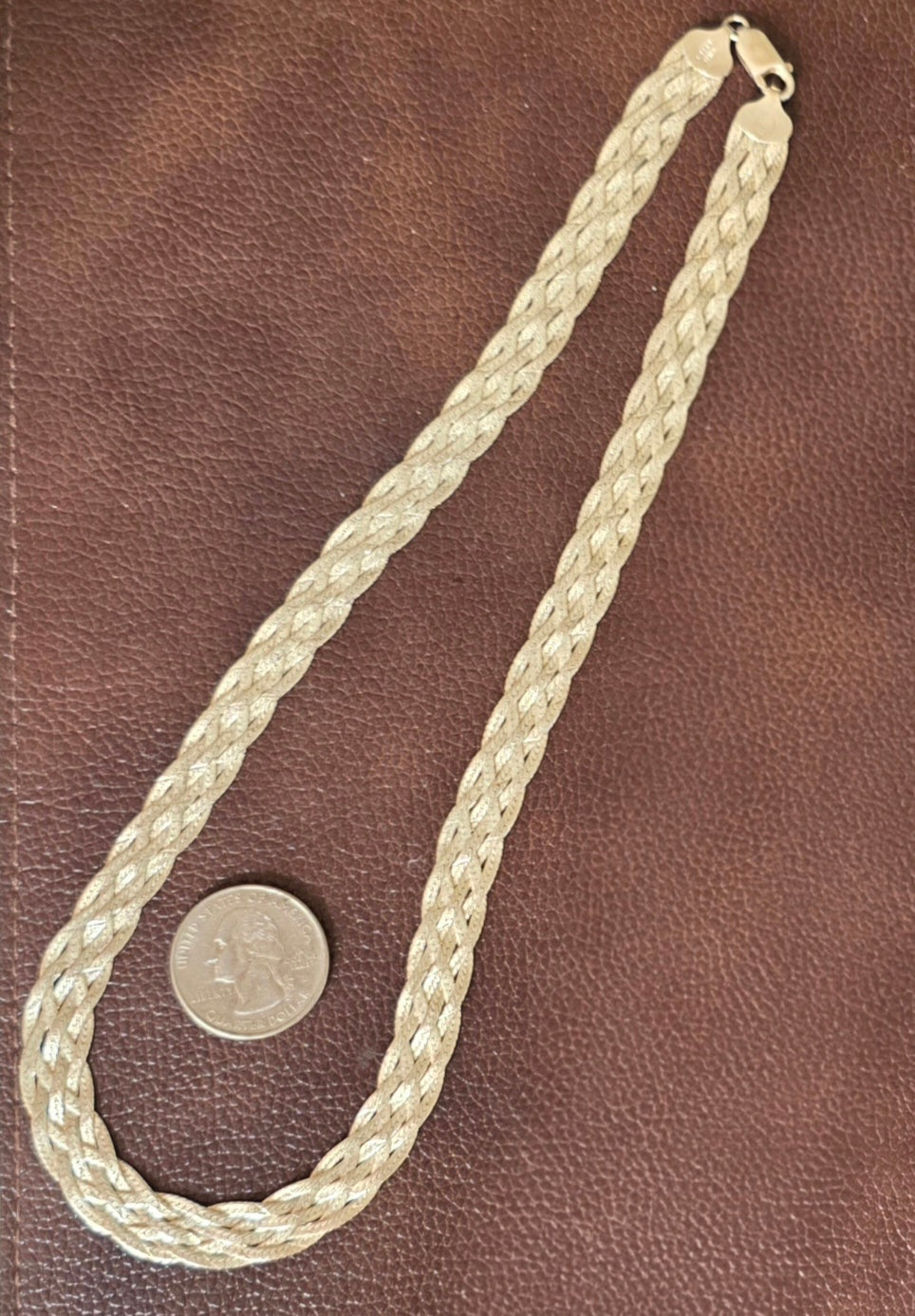 Sterling Silver Braided  Herringbone Statement Necklace 18"