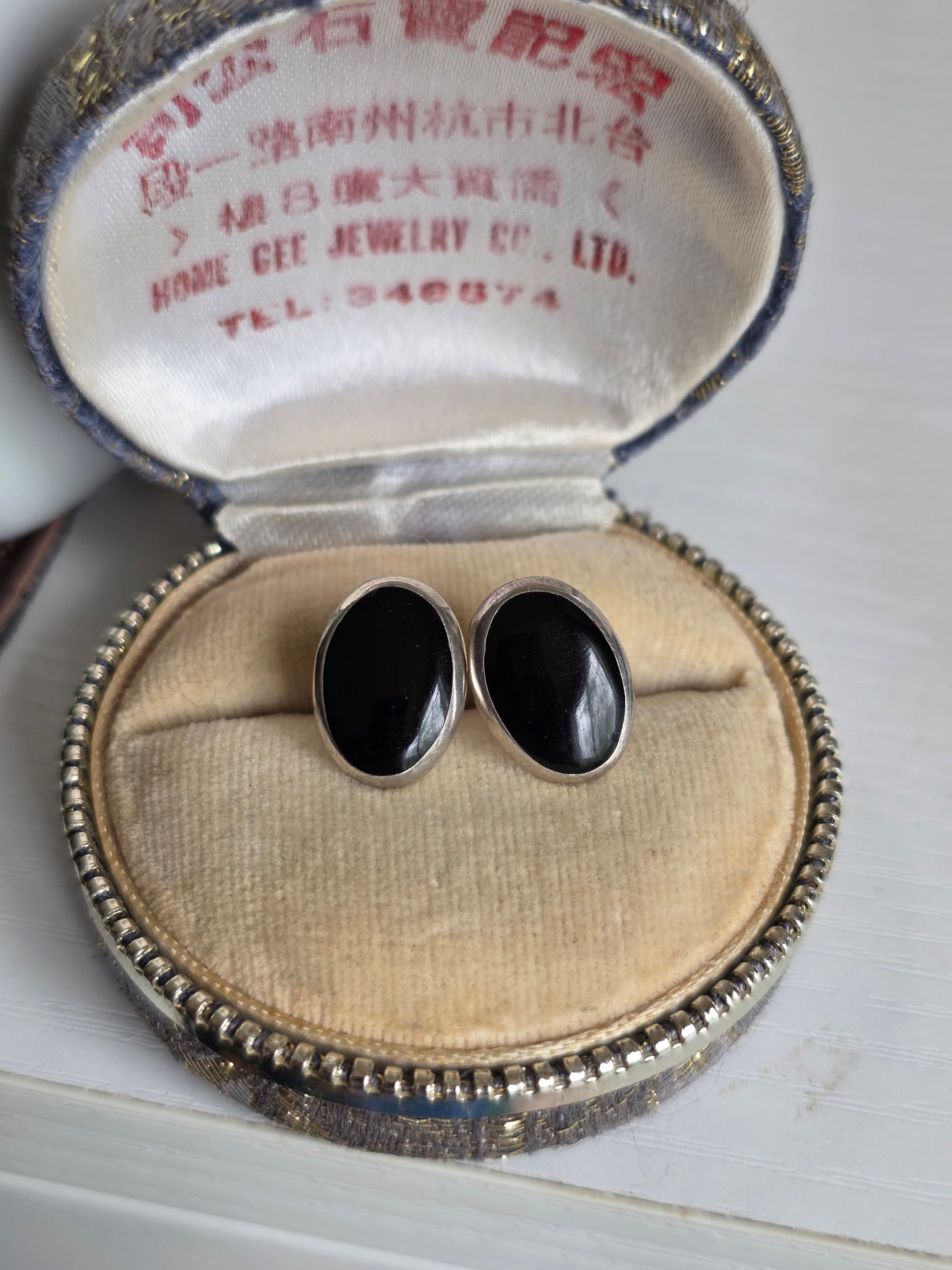 Sterling Silver Oval Onyx Inlay Statement Earrings