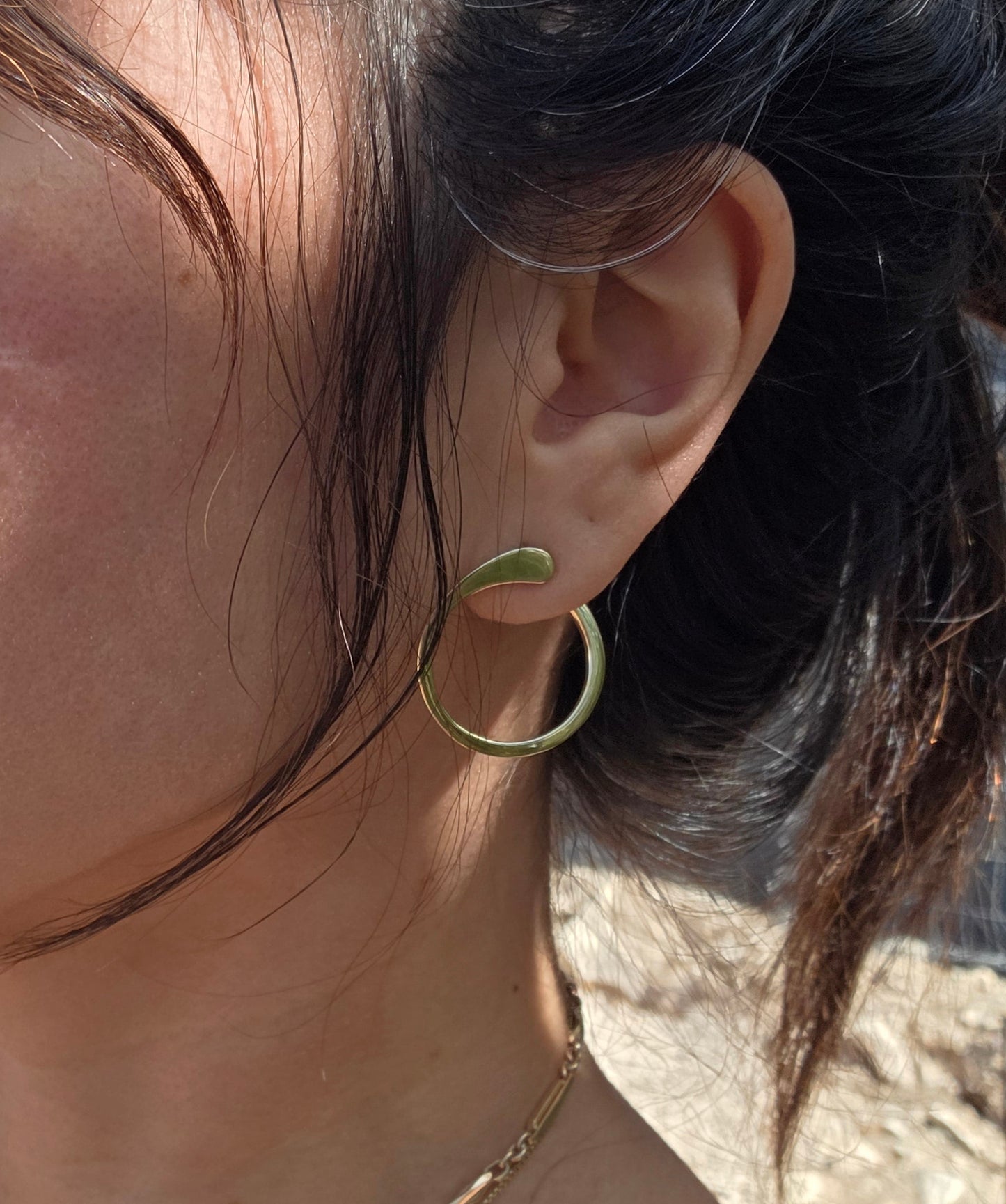 Modernist / Minimalist 14k Gold Sleek Open Circle Statement Earrings