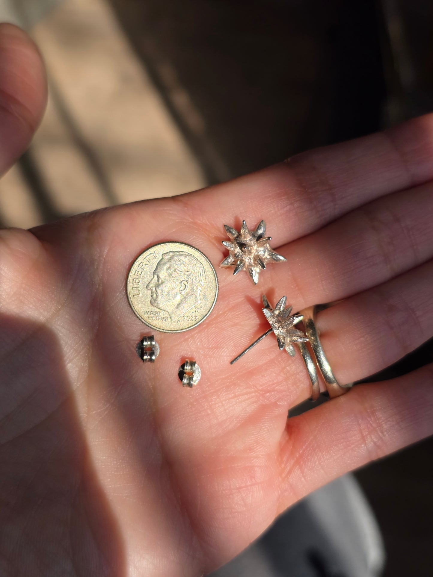 925 Sterling Silver Spikey "Bowser Shell" Stud Earrings