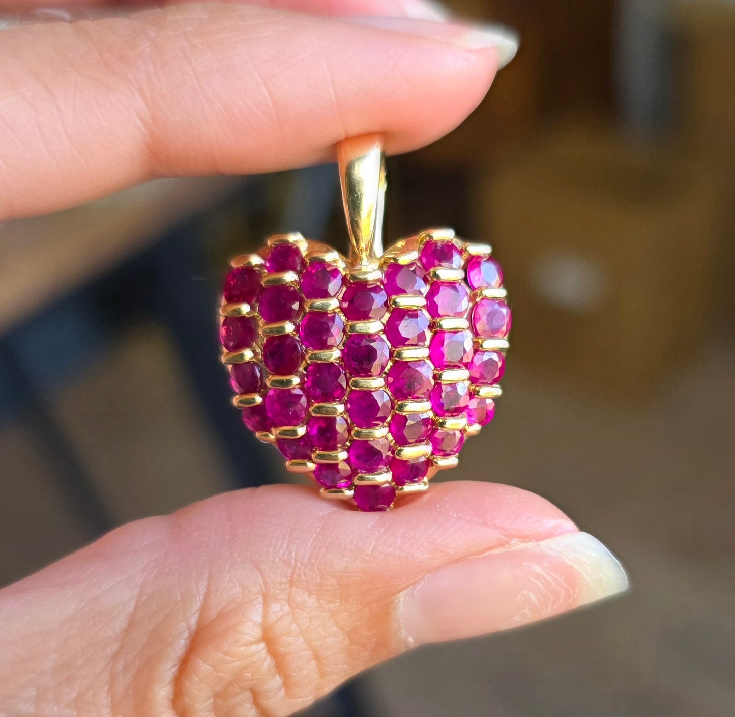 Stunning 14k Gold 4.75ctw Ruby Encrusted Heart Pendant (NO CHAIN)