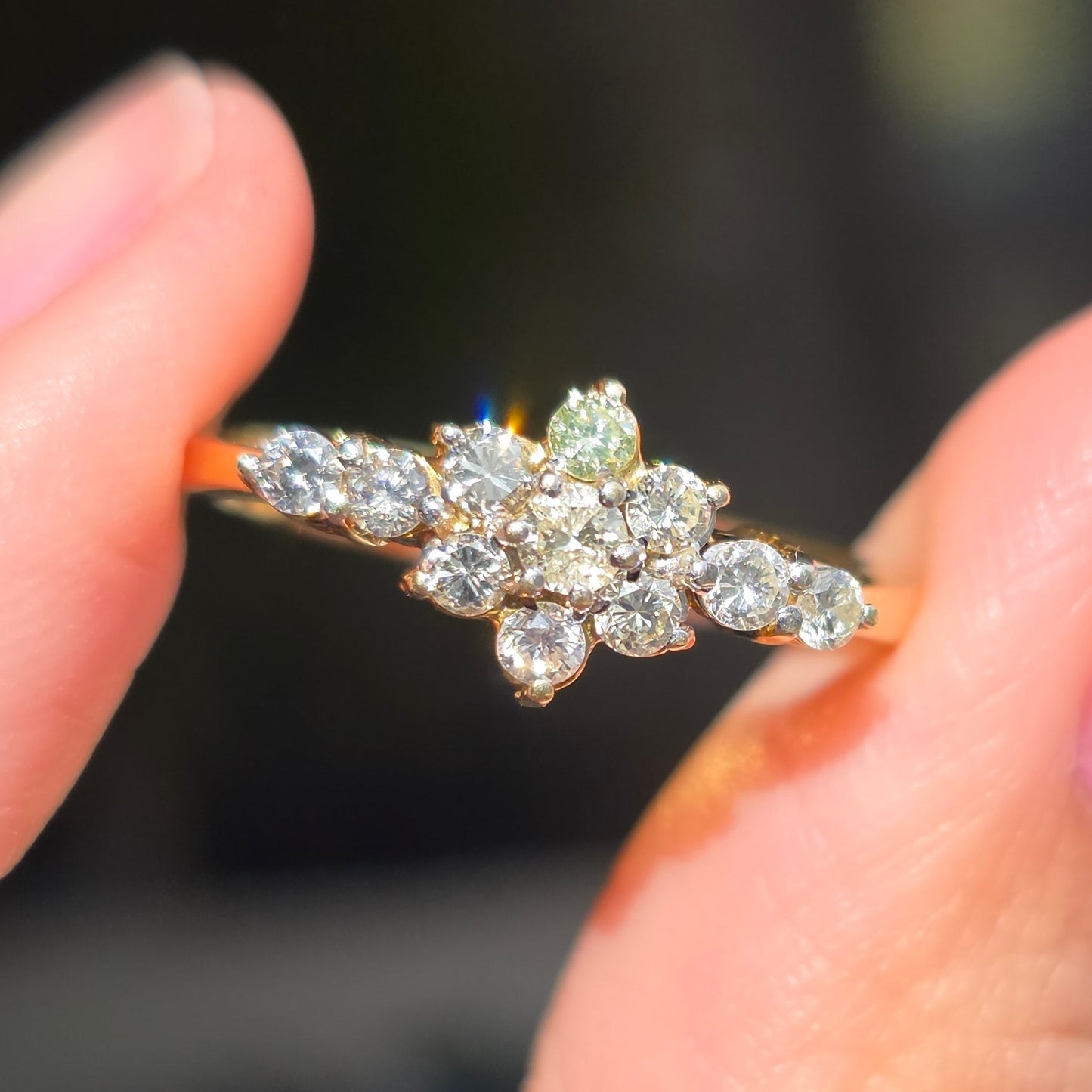 14k Gold Half Carat Diamond Cluster Flower Fashion Ring Size 6.5