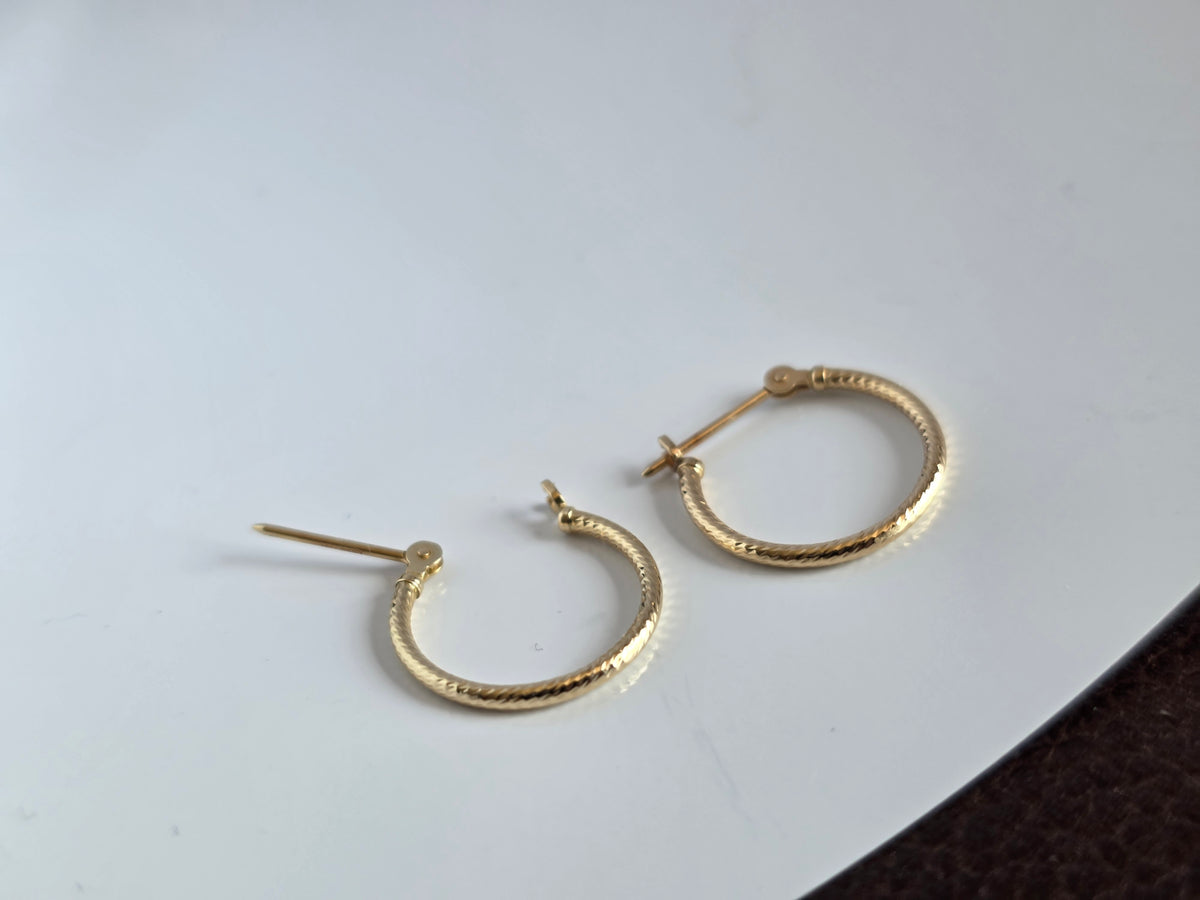 Perfect Every Day 14k Gold 1/2 Inch Gold Textured Small Hoops Earrings