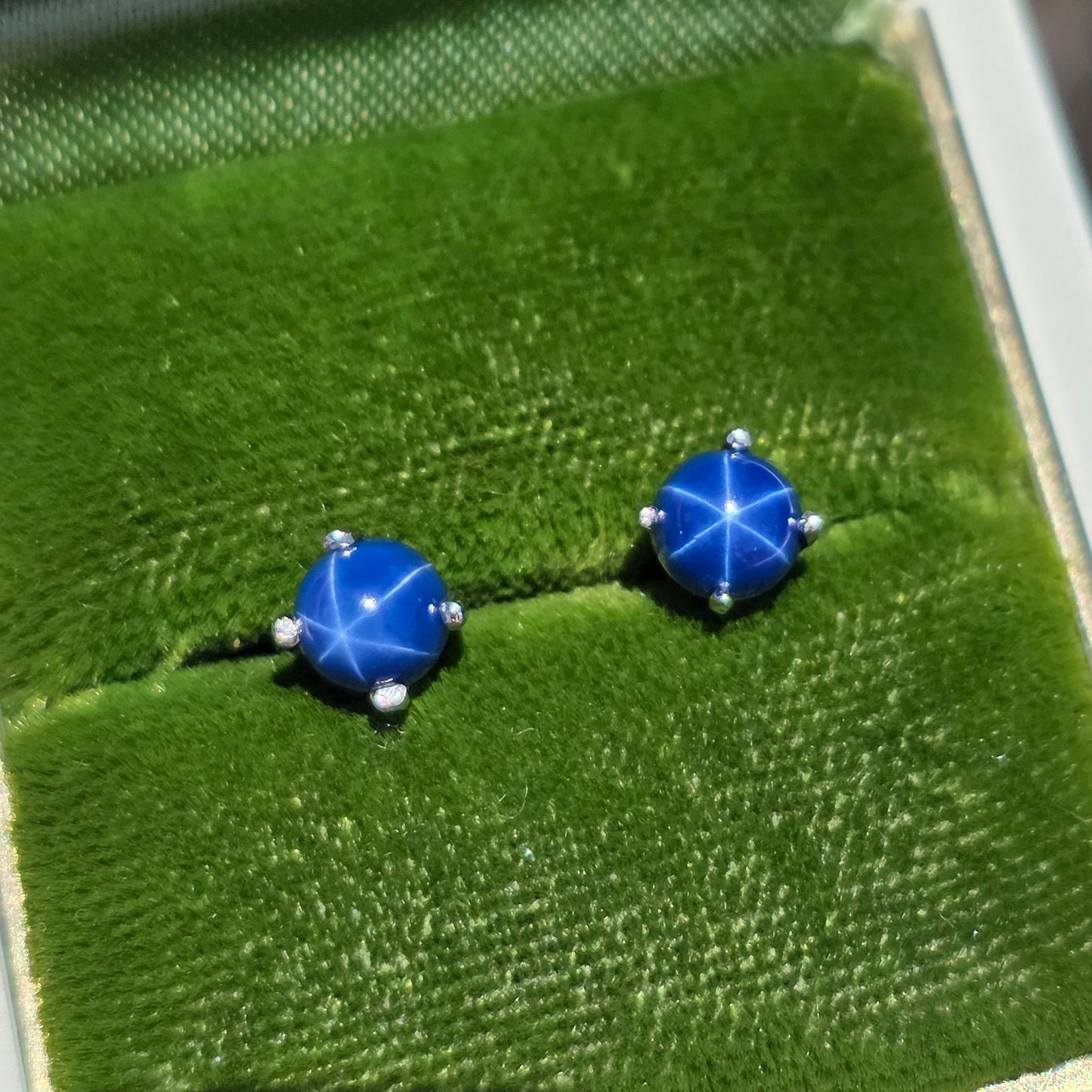 Beautiful 14k White Gold 5mm Star Sapphire Studs Earrings