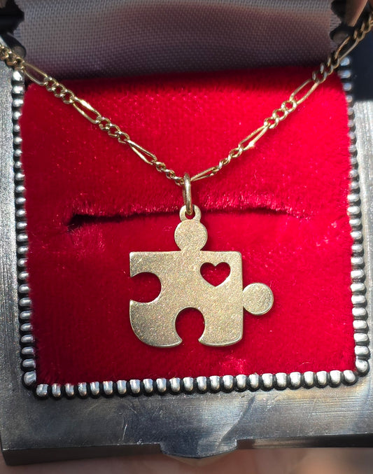 Adorable 14k Gold Puzzle Piece Heart Cut Out Charm (NO CHAIN)