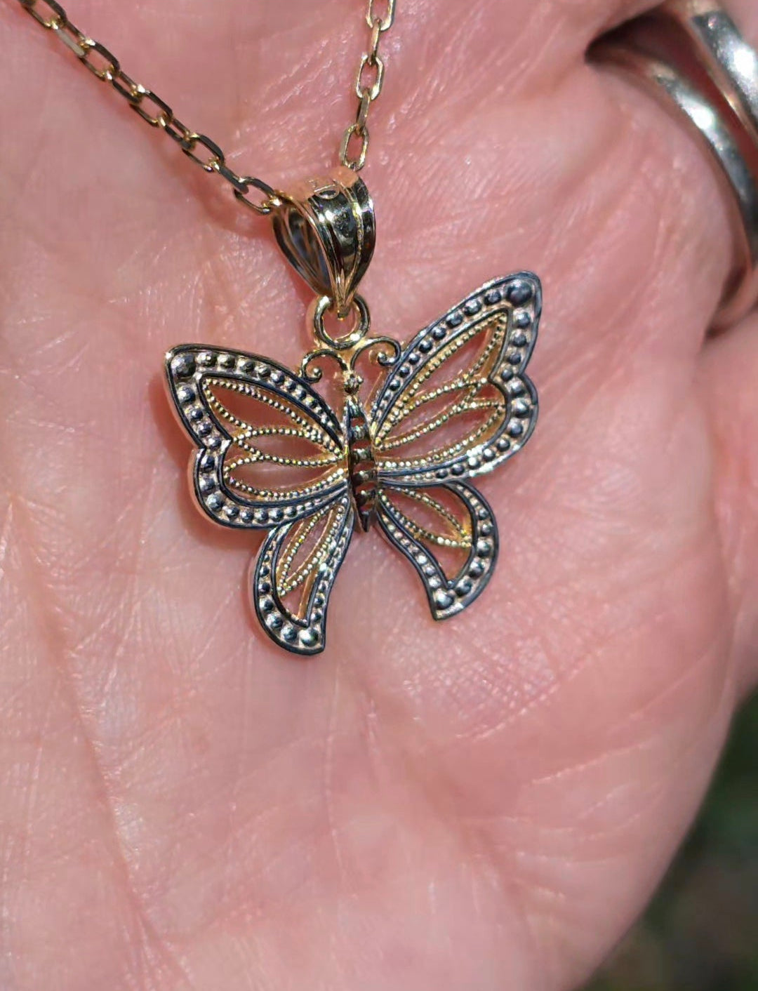 #3- 14k Gold Pretty Two Toned Butterfly Pendant (NO CHAIN)