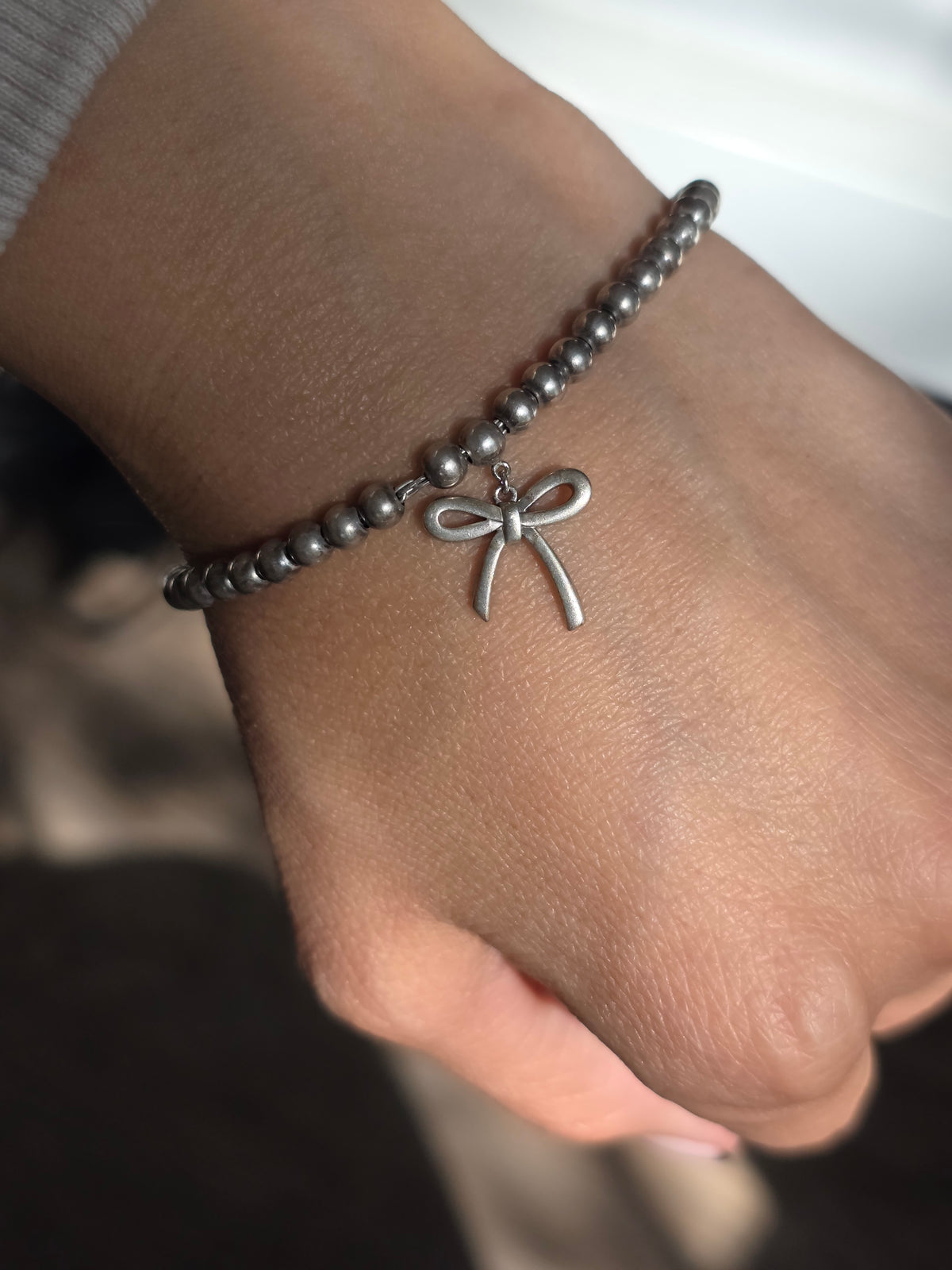 Vintage 925 Sterling Silver Tiffany&Co Bow Dangle Beaded Bracelet 6.25"