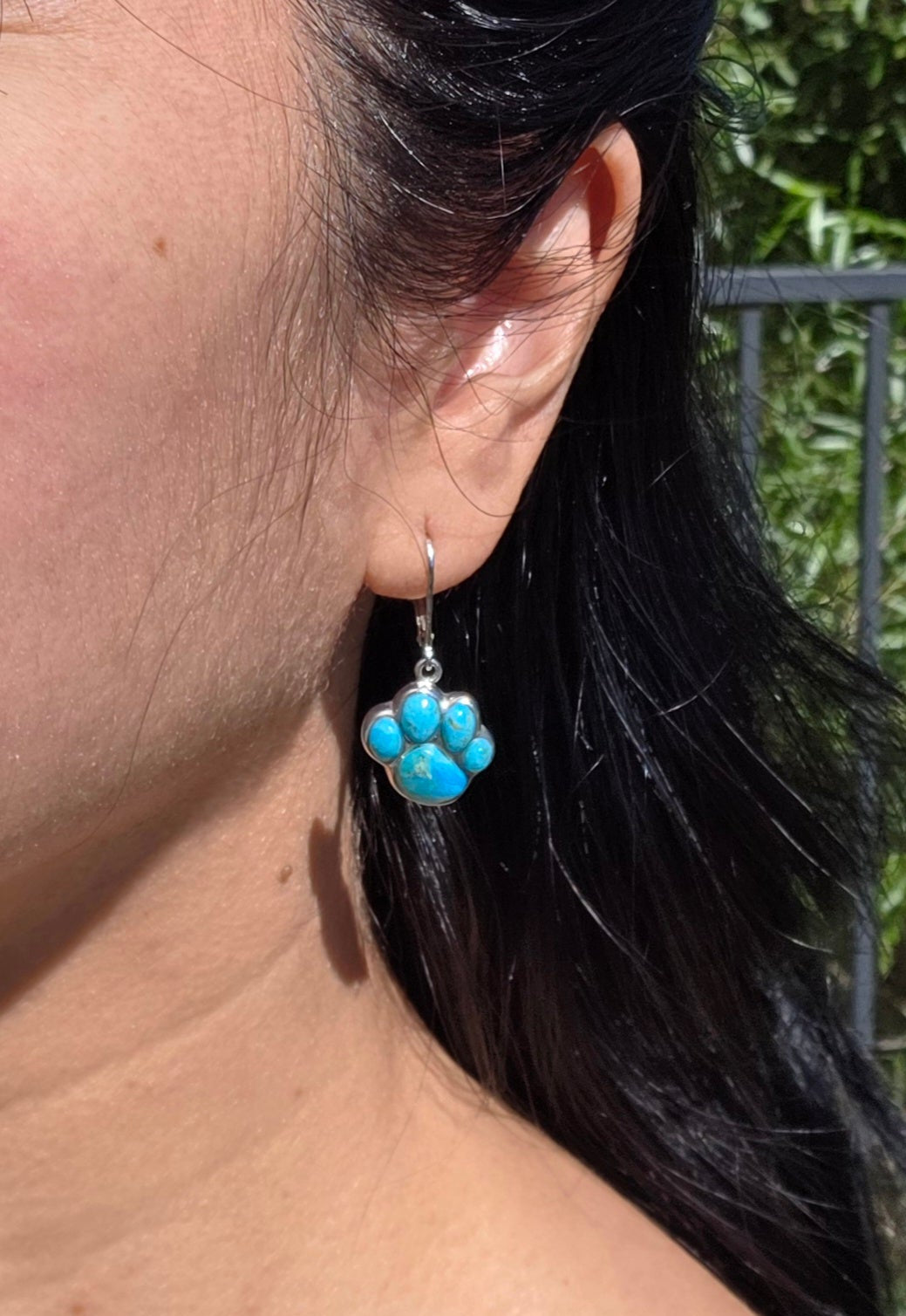 Sterling Silver Turquoise Paw Print Drop Earrings Leverbacks