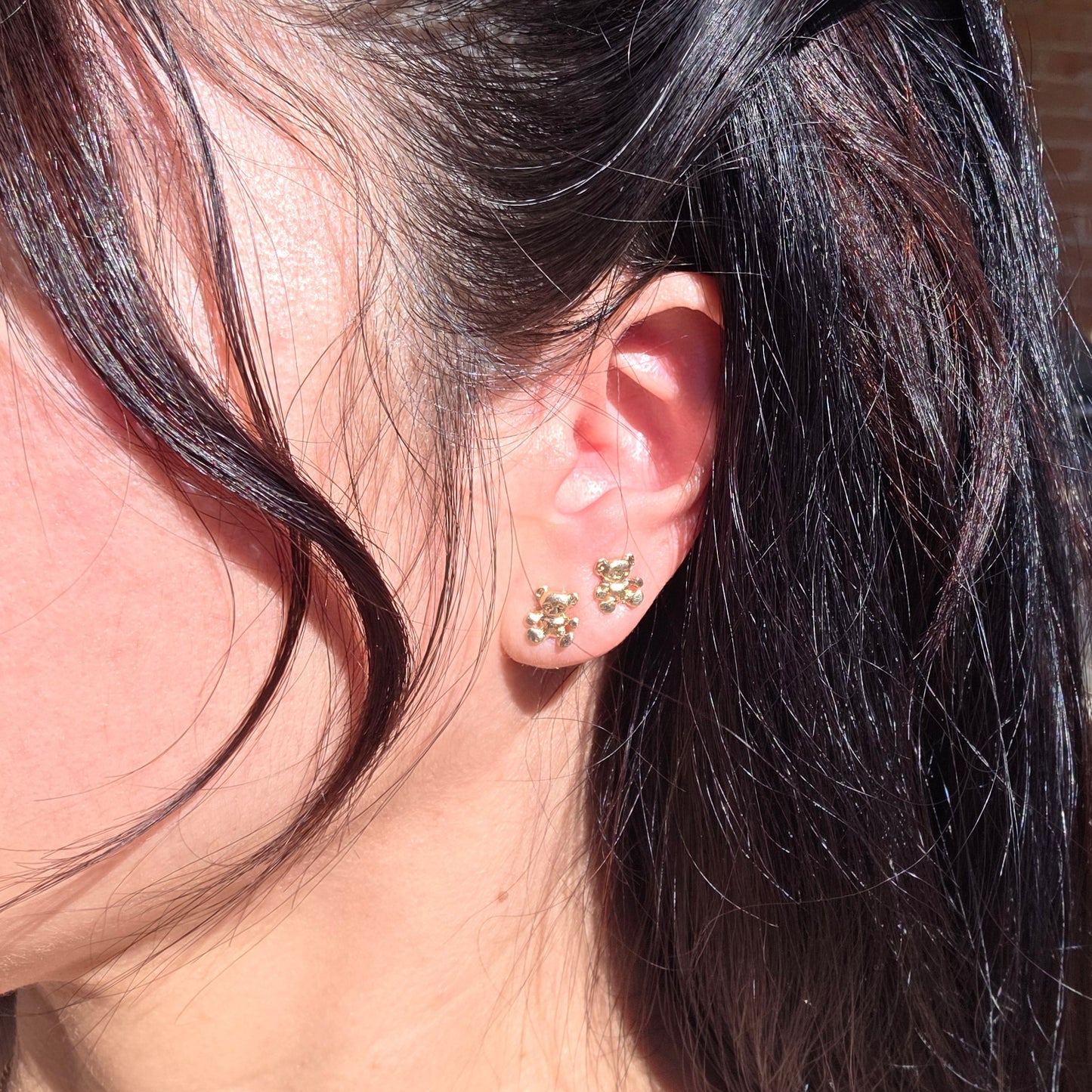 Pretty 14k Gold Teddy Bear Dainty Stud Earrings