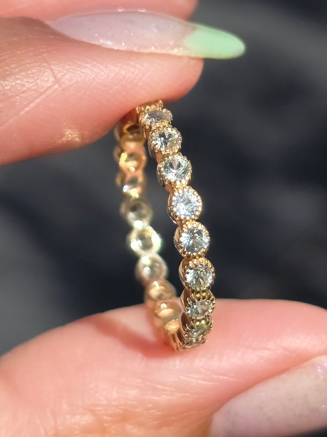 Gorgeous 14k Gold 1.10TCW Pale Blue Sapphire Bezel Set Full Eternity Band Ring Size 7