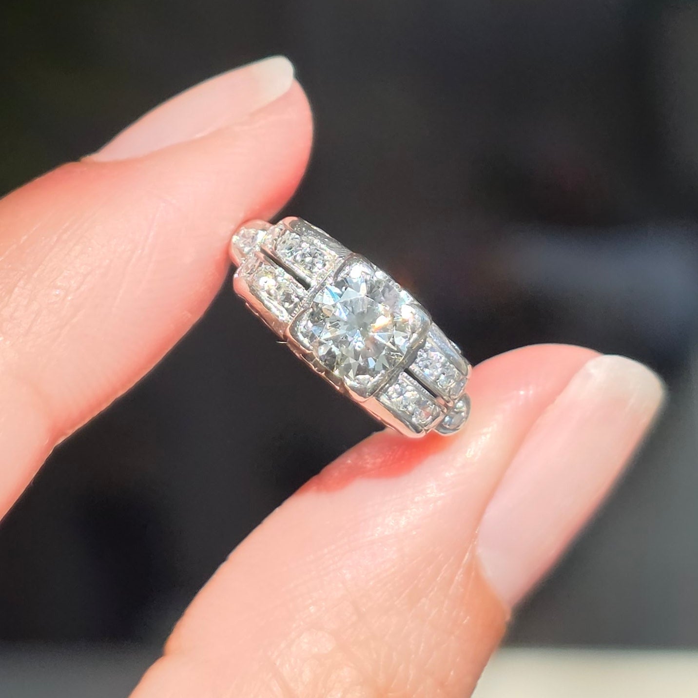 Stunning 1.0CTW OEC Art Deco Style Platinum Diamond Ring Size 4