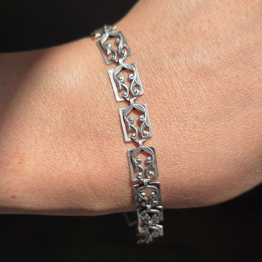 Beautiful Vintage Scrollwork Panel Danecraft Sterling Silver Bracelet 7.5"