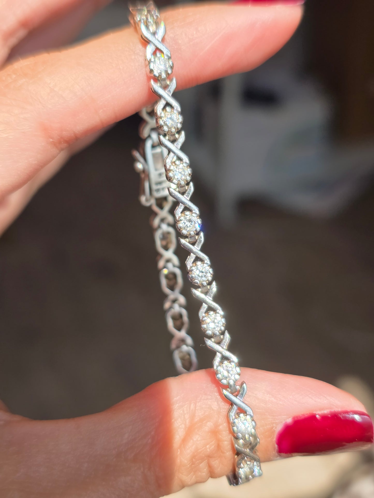 Solid 925 Sterling Silver CZ Stone X Link Tennis Bracelet 7.25"