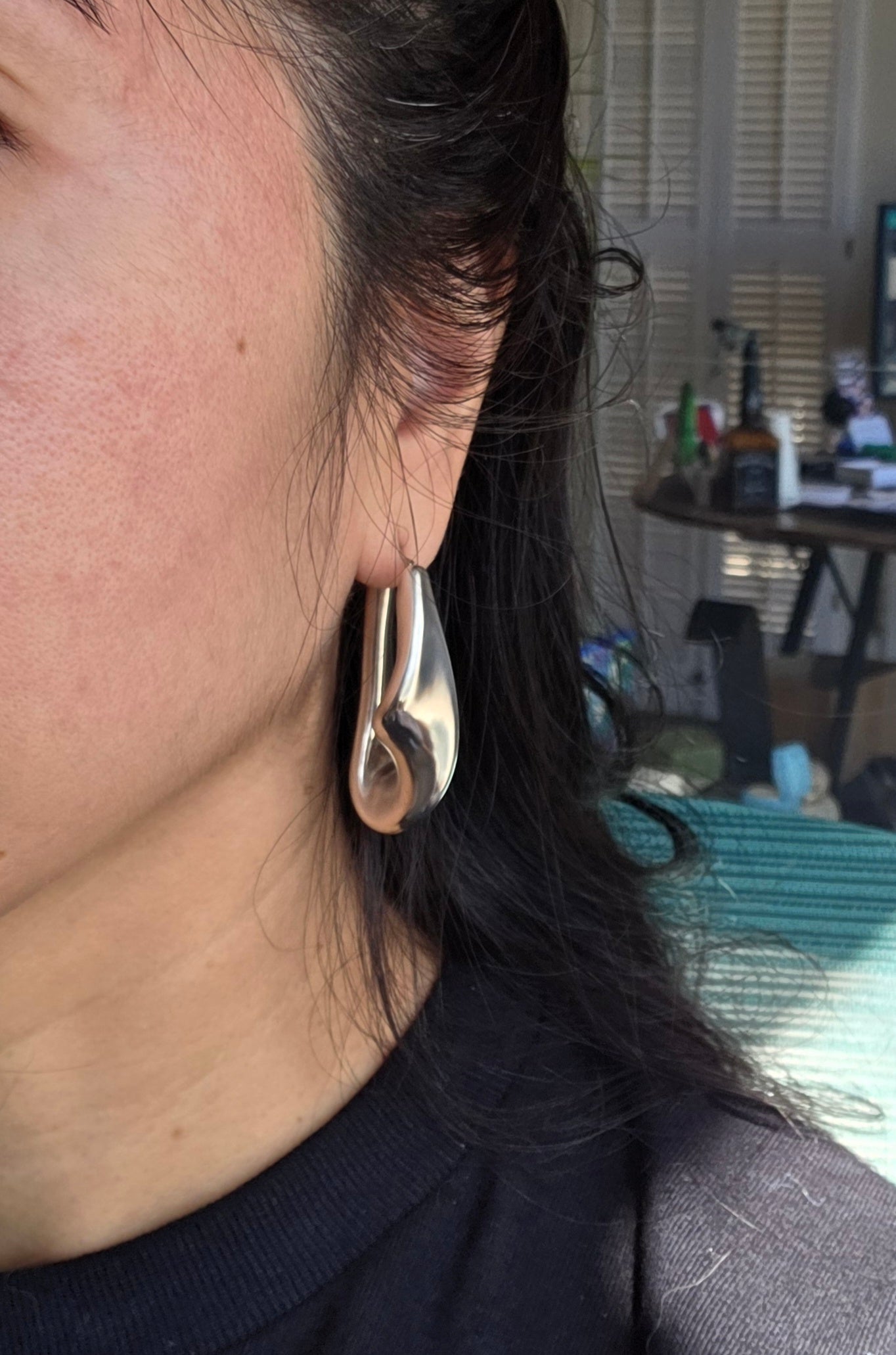Bold Sterling Silver Modernist Freeform Hoop Earrings