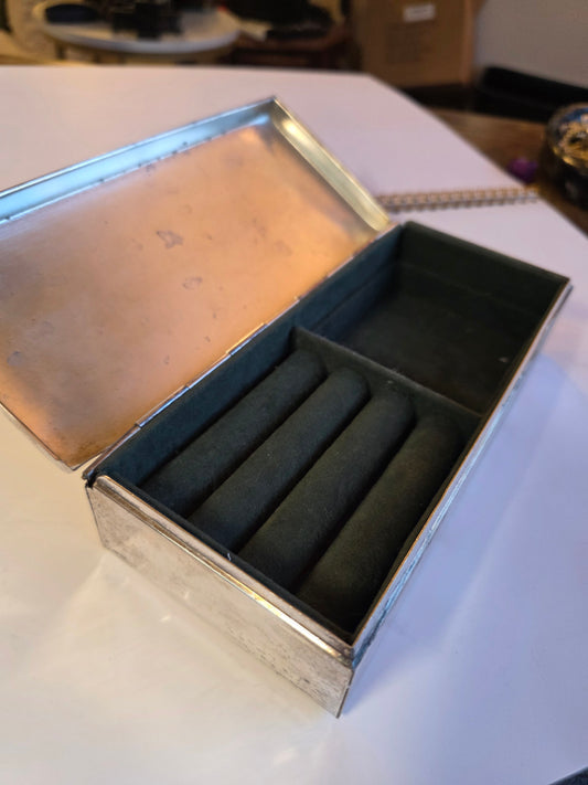 Gump's Silver Plate Vintage Rectangular Jewelry Box With Ring Tray Initials TBA