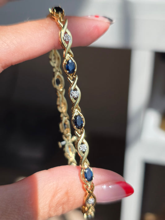 14k Sapphire + Diamond Infiniti Tennis Bracelet 6.5"