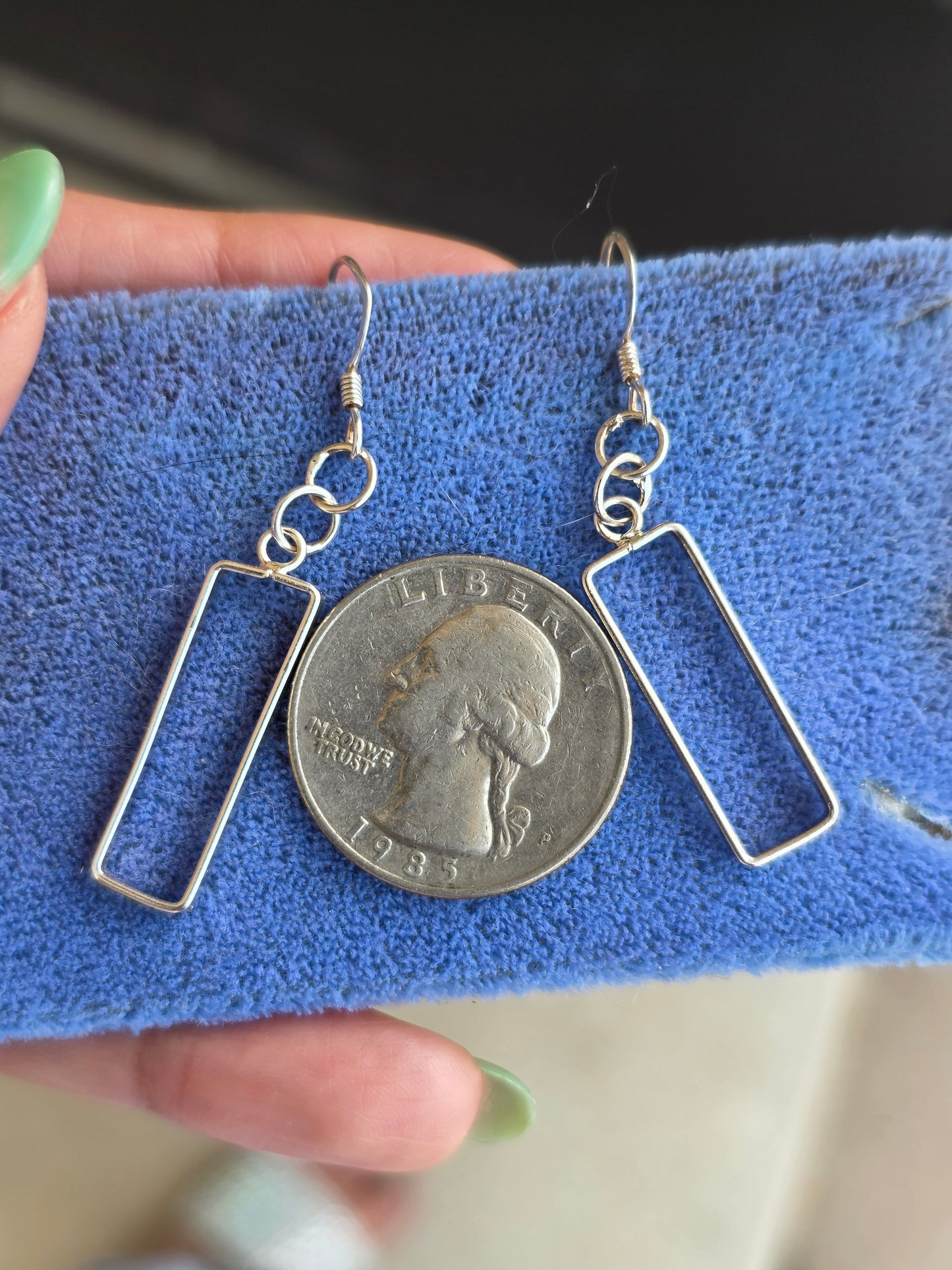 Fun Sterling Silver Rectangular Cut Out Drop Dangle Earrings