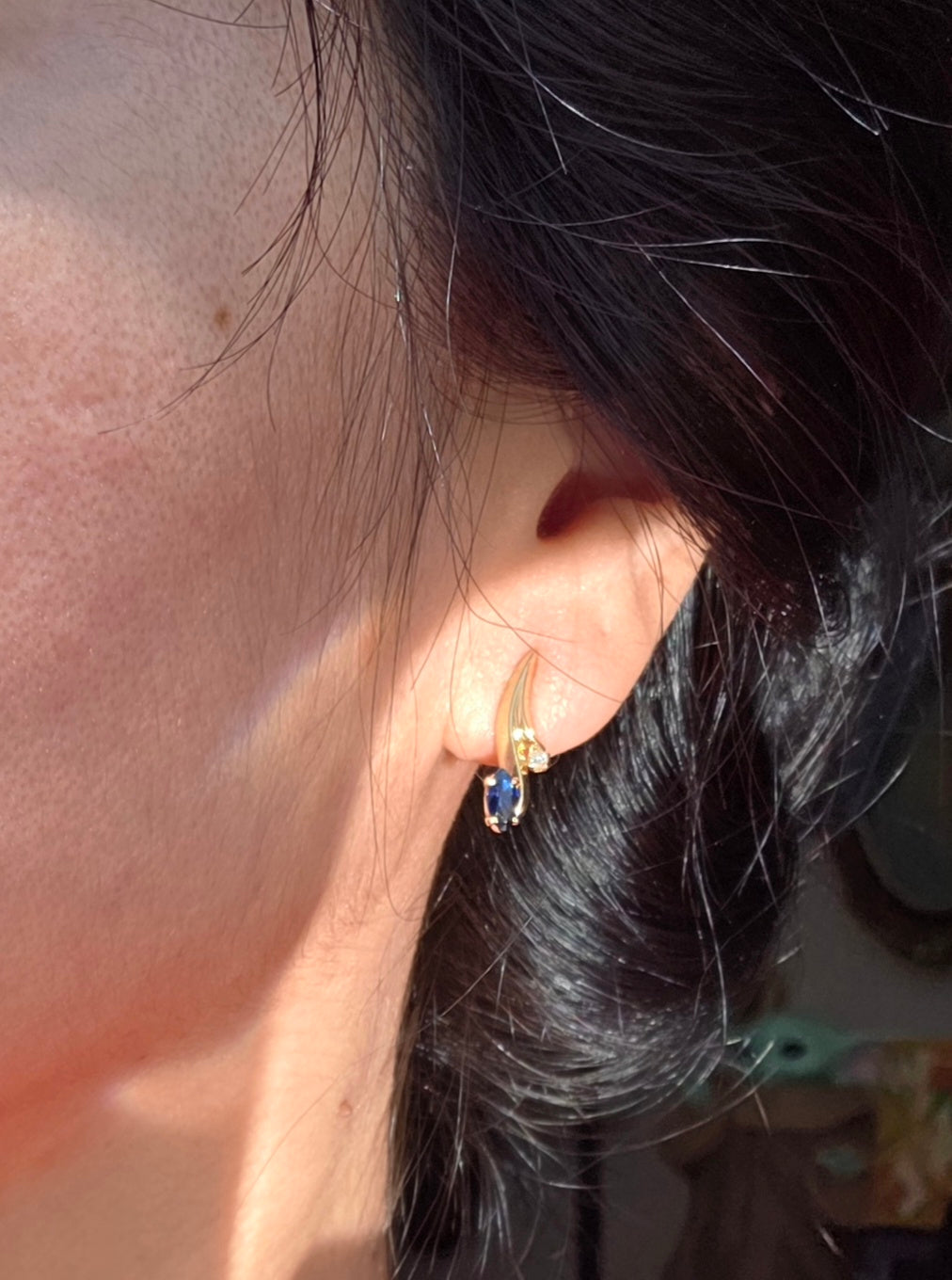 Lovely Dainty 14k .74TCW Sapphire And Diamond Accented Lightweight Drop Stick Earrings