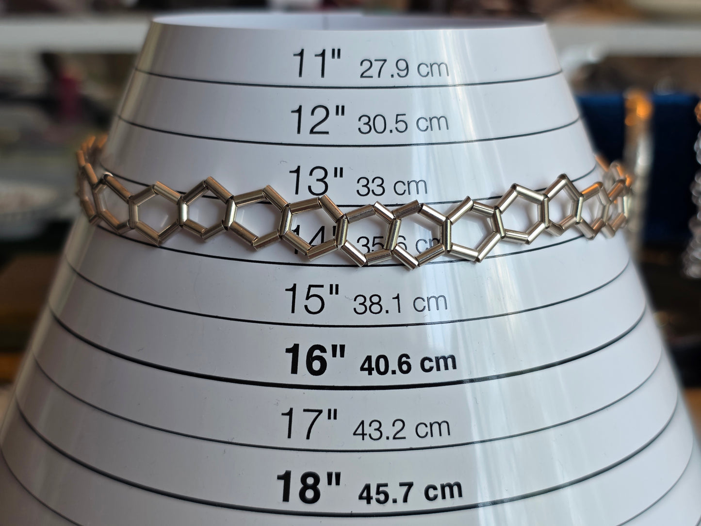 Unique Sterling Silver Honey Comb Choker Collar Necklace 14"