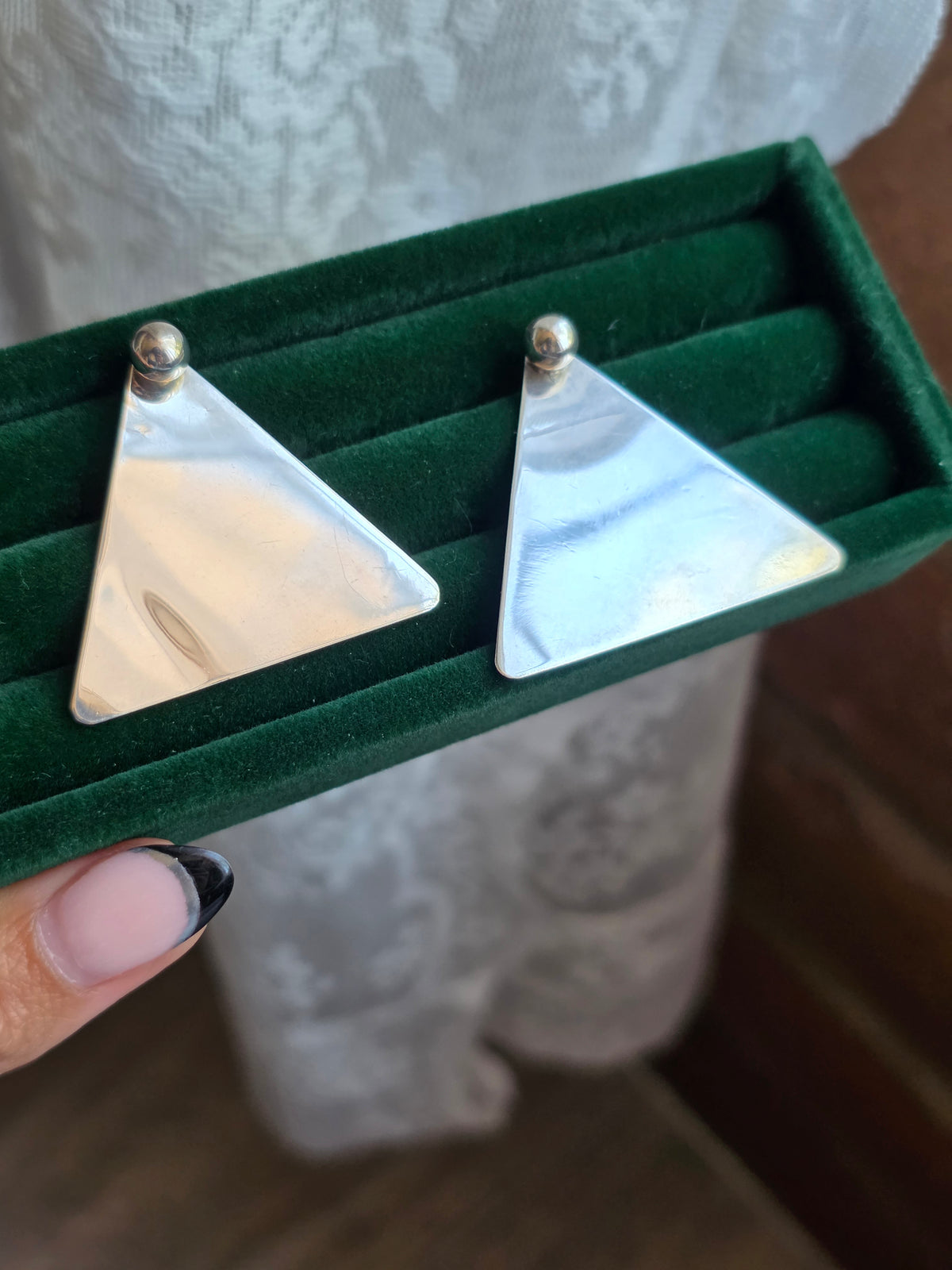 Bold Sterling Silver Large Triangle Stud Statement Earrings