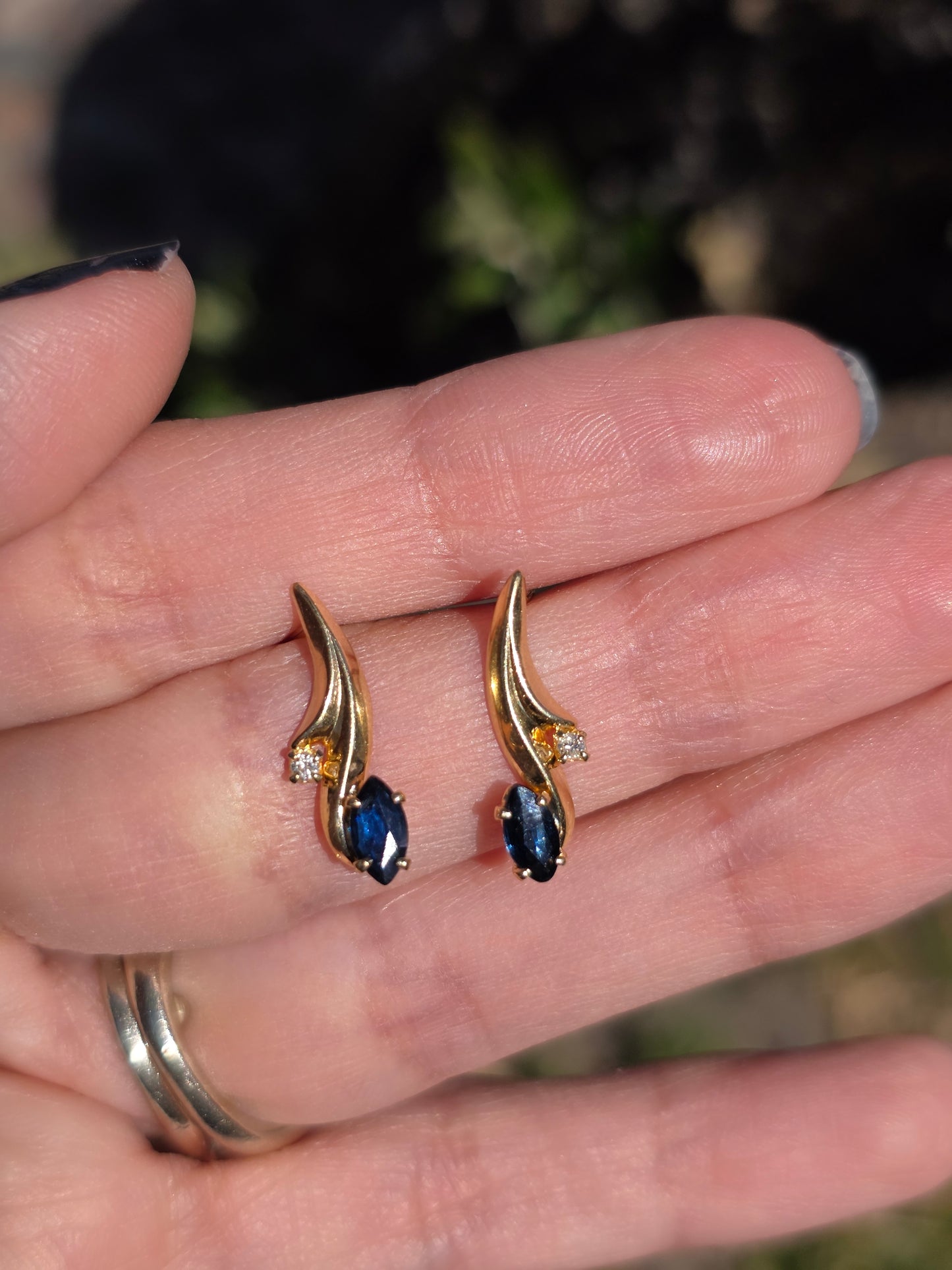 Lovely Dainty 14k .74TCW Sapphire And Diamond Accented Lightweight Drop Stick Earrings