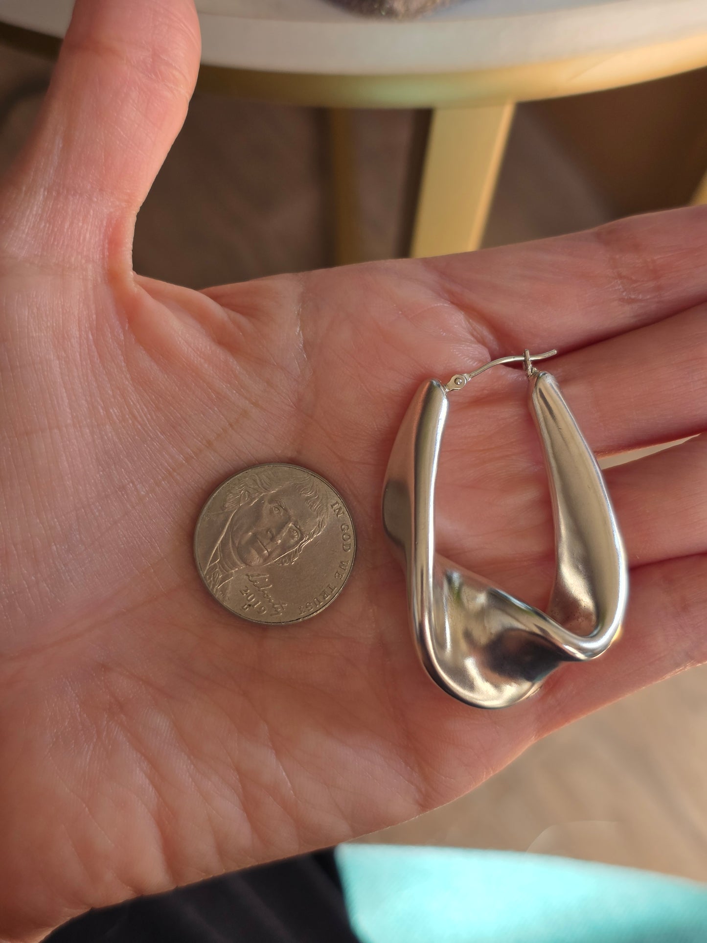 Bold Sterling Silver Modernist Freeform Hoop Earrings