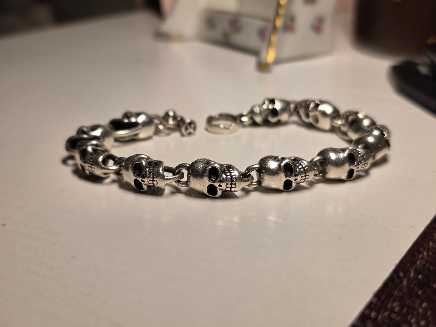 Badass Solid Hefty Skulls Link 925 Sterling Silver Bracelet 8.75"
