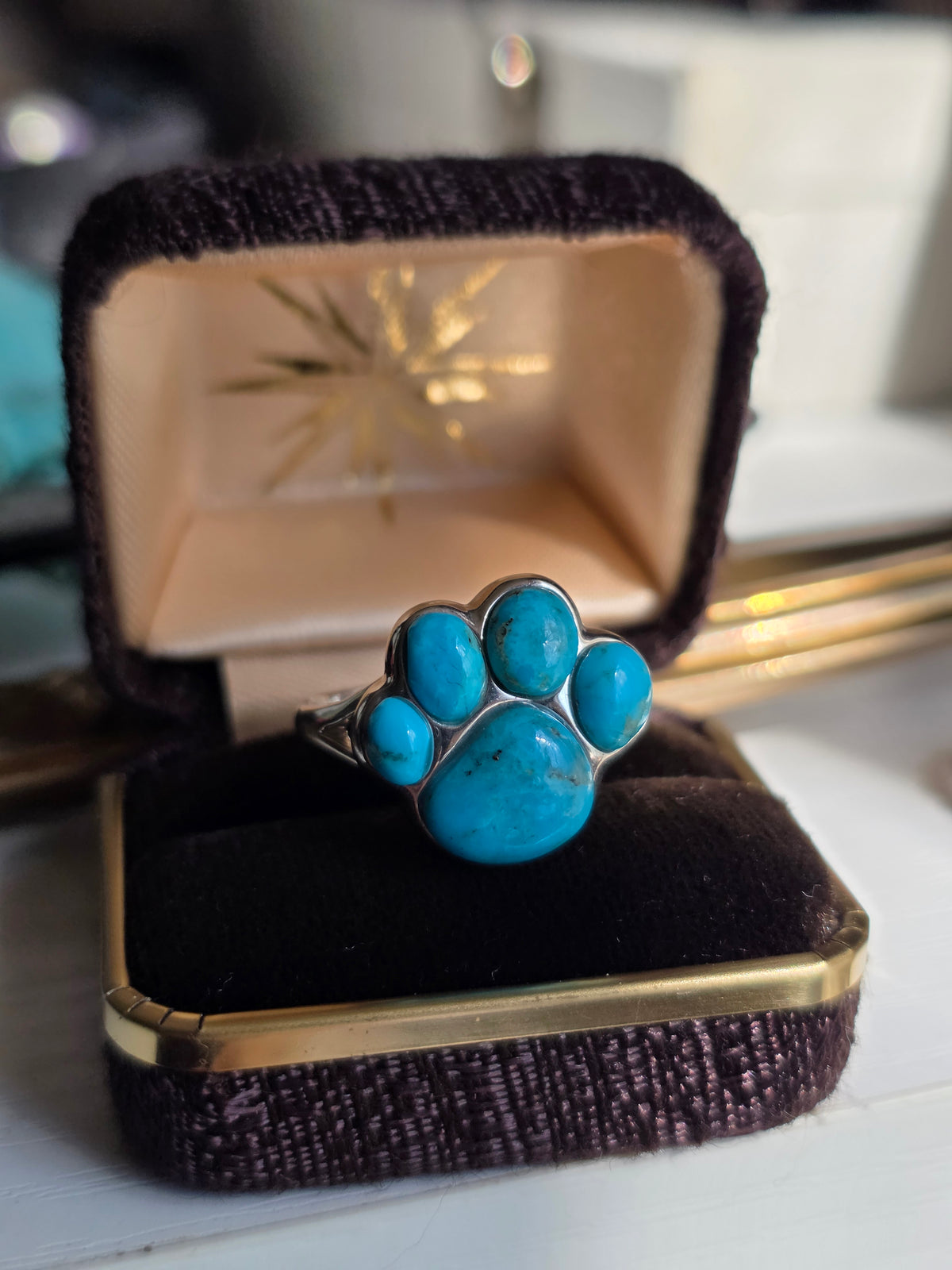 Sterling Silver Turquoise Paw Print Ring Size 8