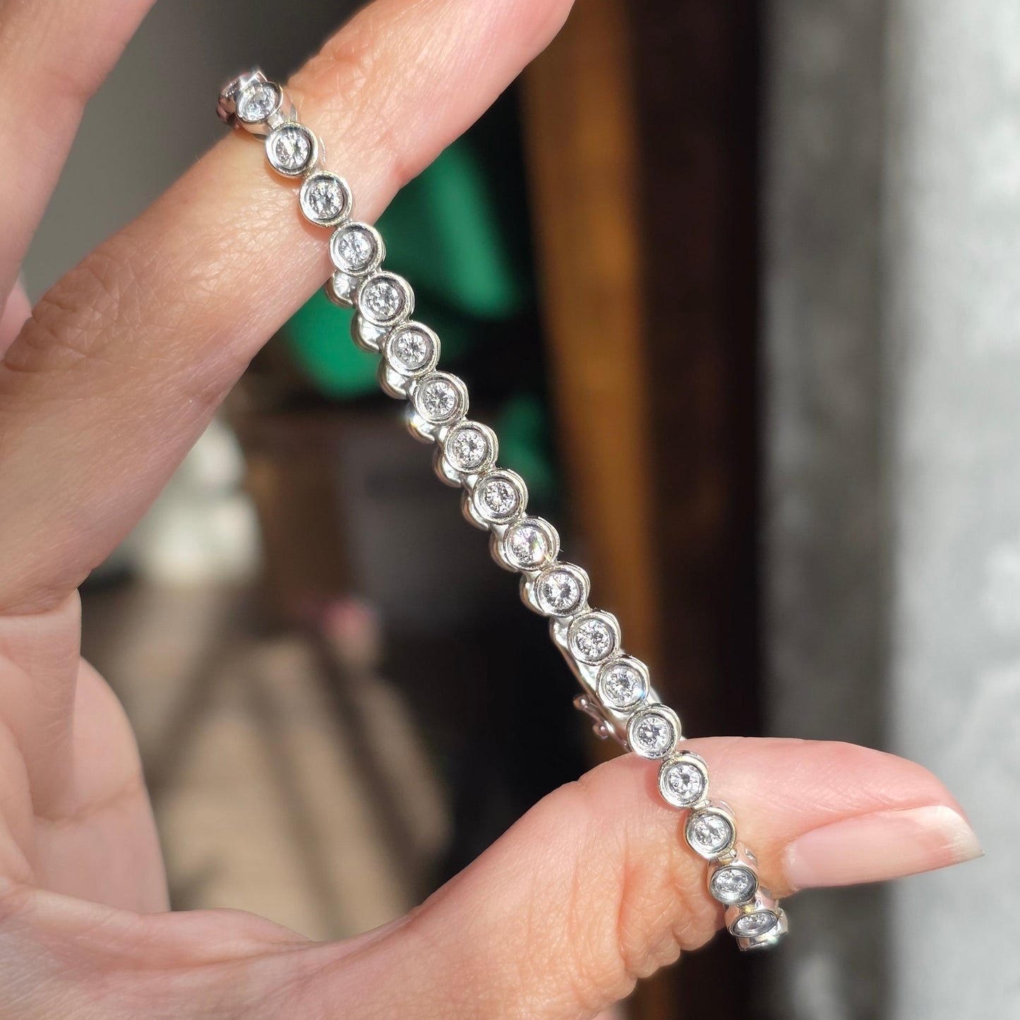 Gorgeous 4.50TCW Diamond Bezel Set 14k White Gold Solid Hefty Tennis Bracelet 7"