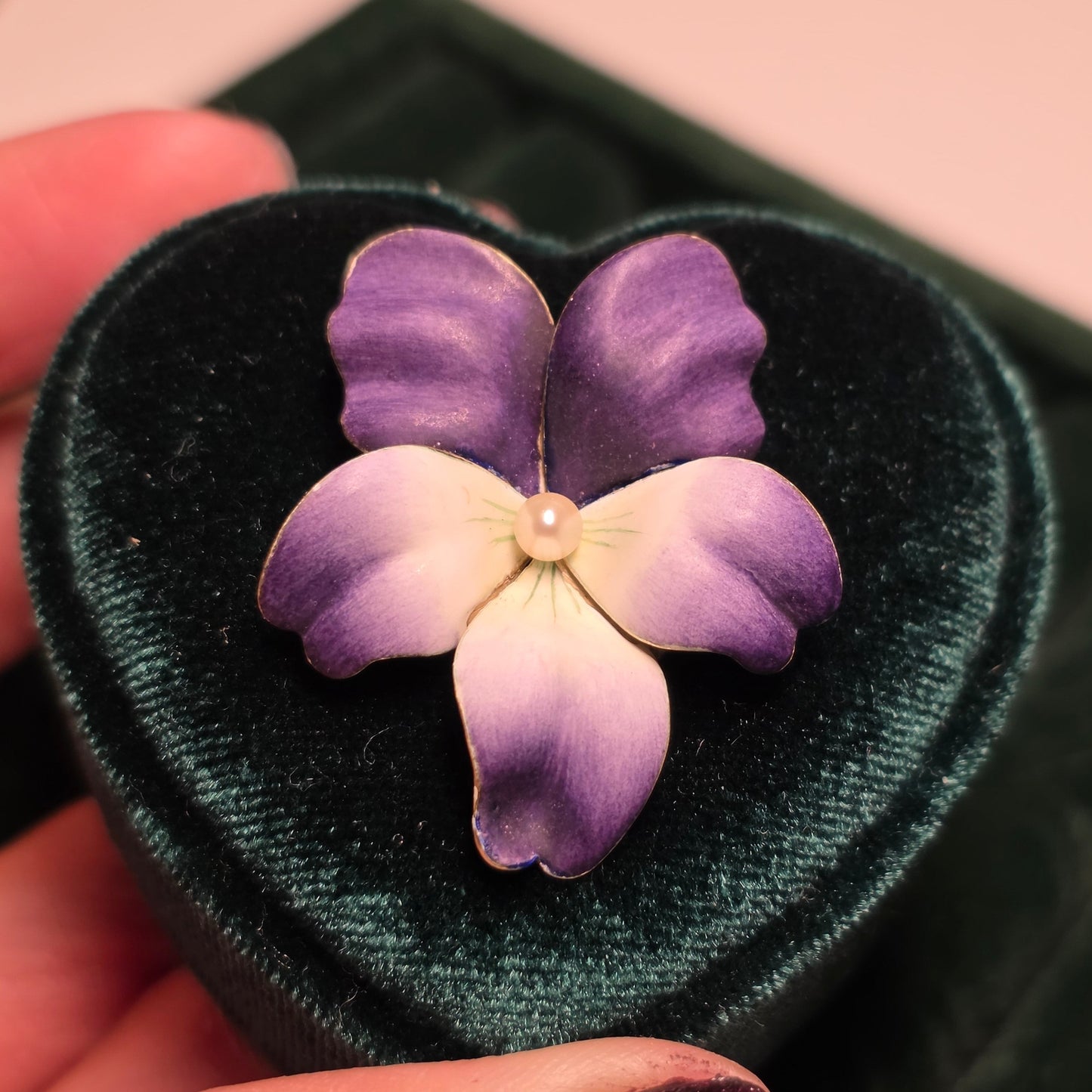 Gorgeous Violet & White Enamel 14k Gold Pearl Flower Slider Pendant (NO CHAIN)