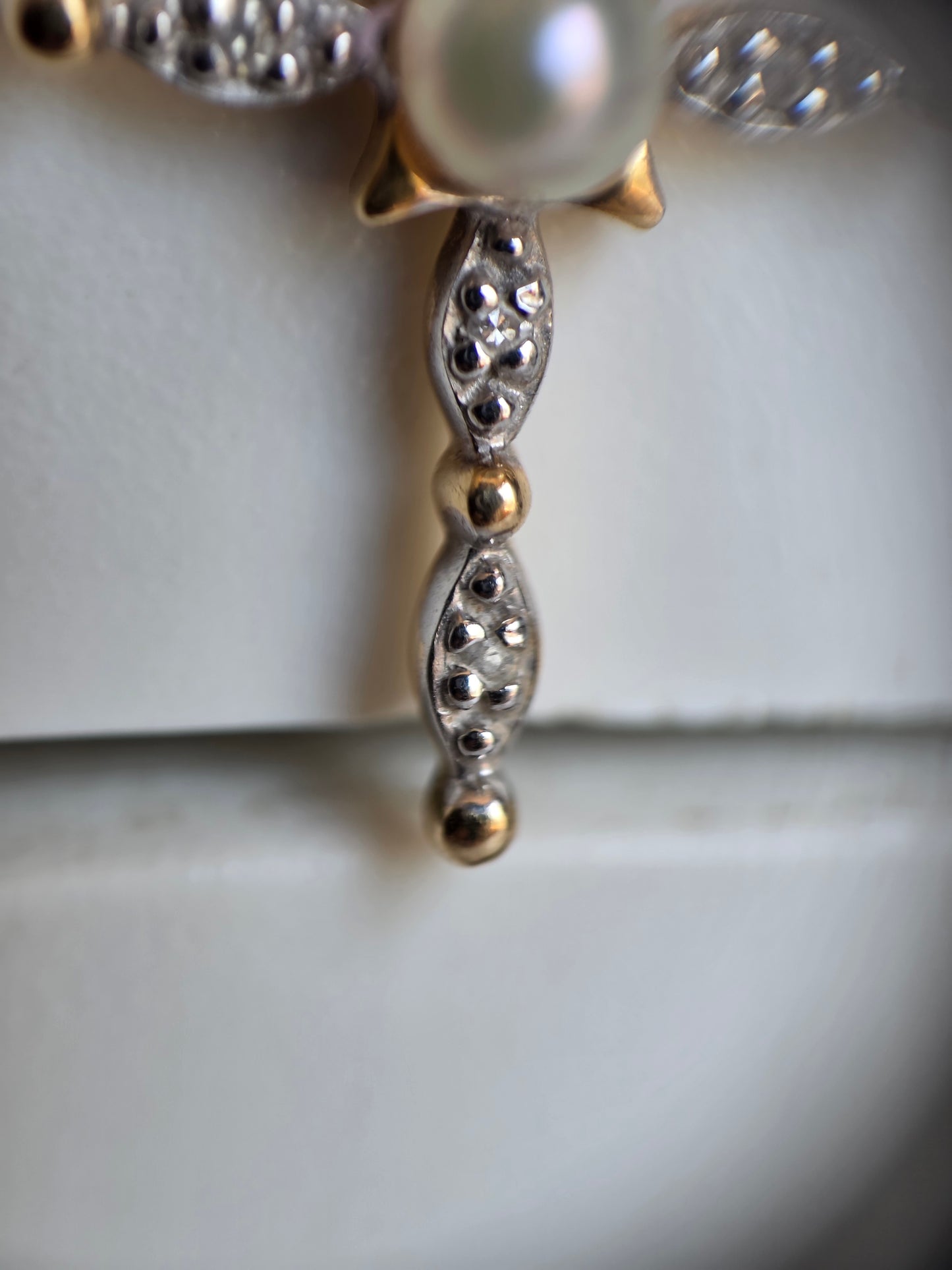 Pretty Pearl and Diamond 14k Gold Cross Pendant (NO CHAIN)